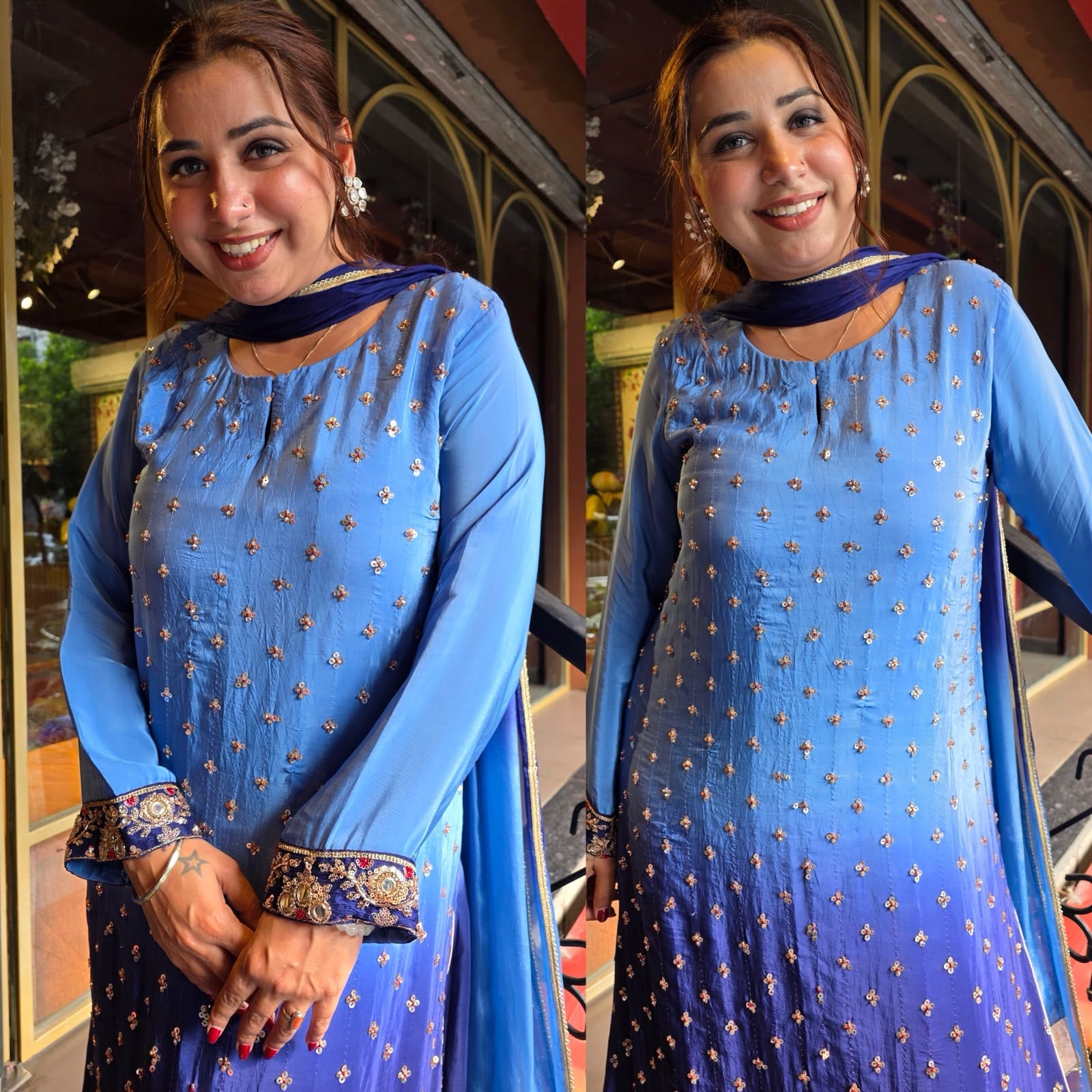 Dual ombré shaded  Embellished celebrity inspired Kurta
