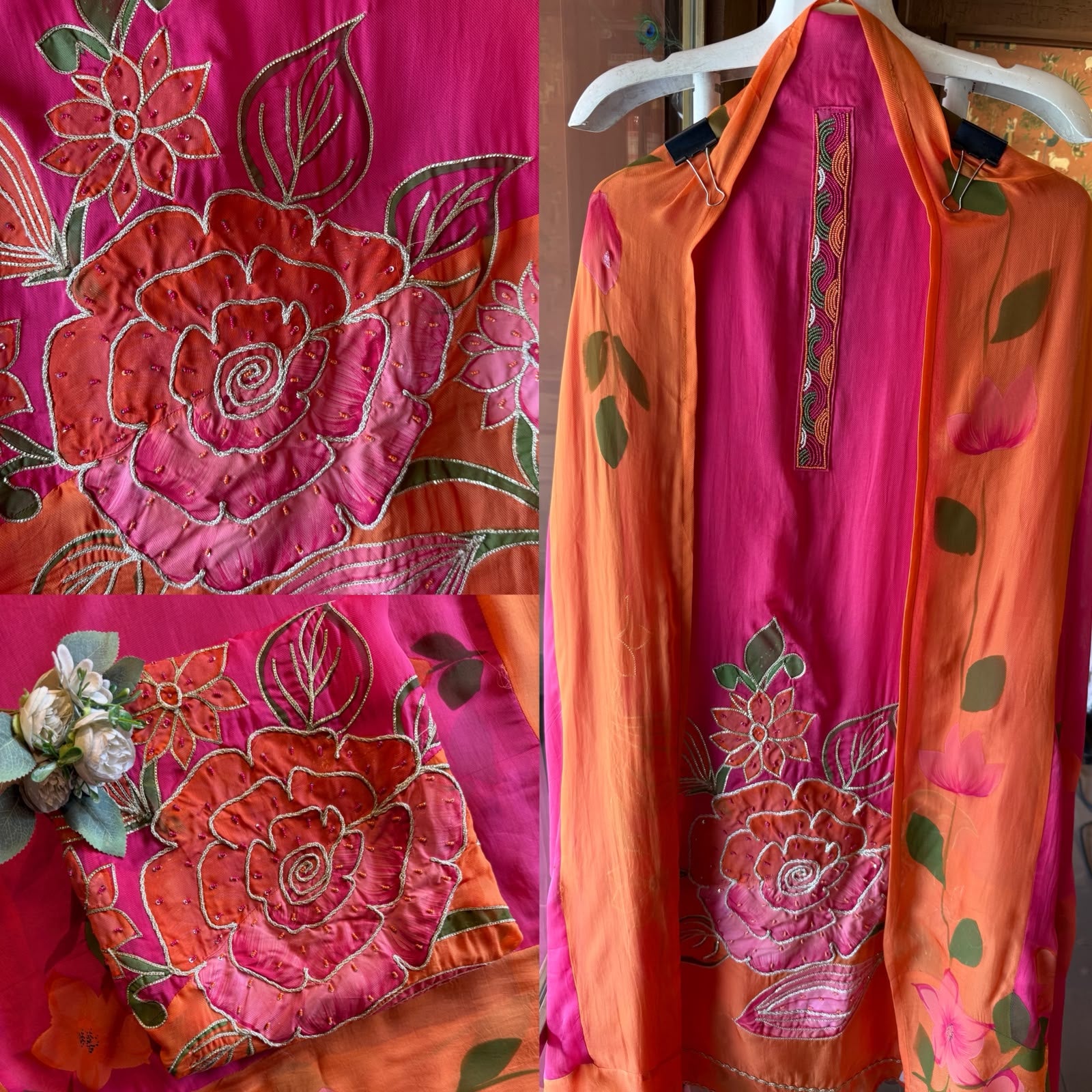 Floral Appliqué designer unstitched suit