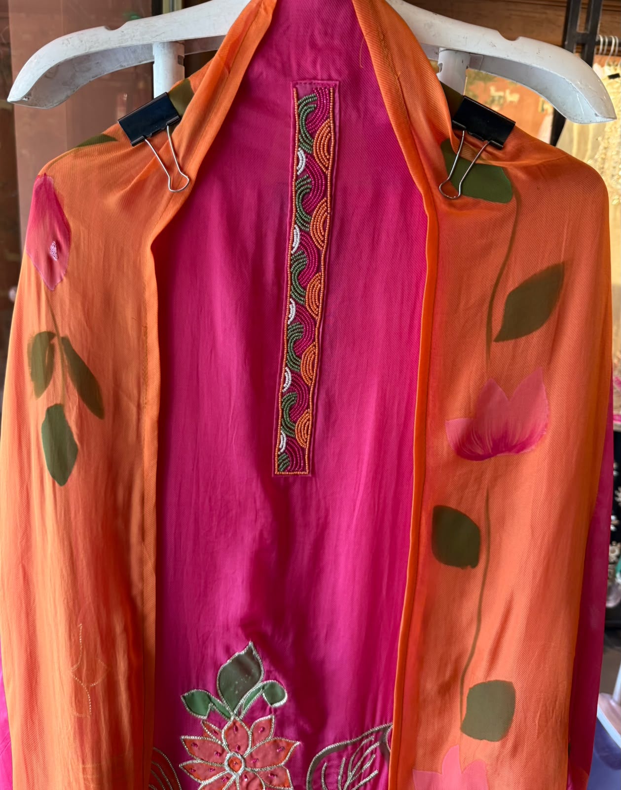 Floral Appliqué designer unstitched suit