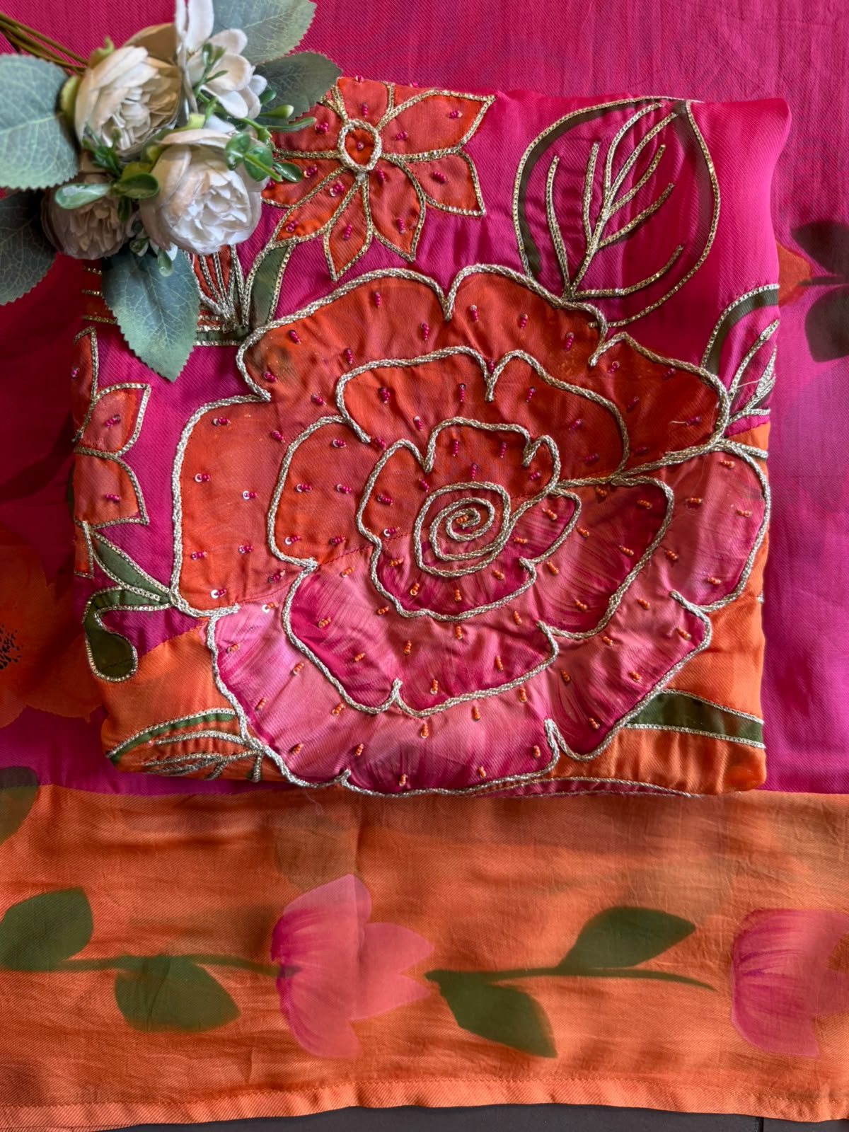 Floral Appliqué designer unstitched suit