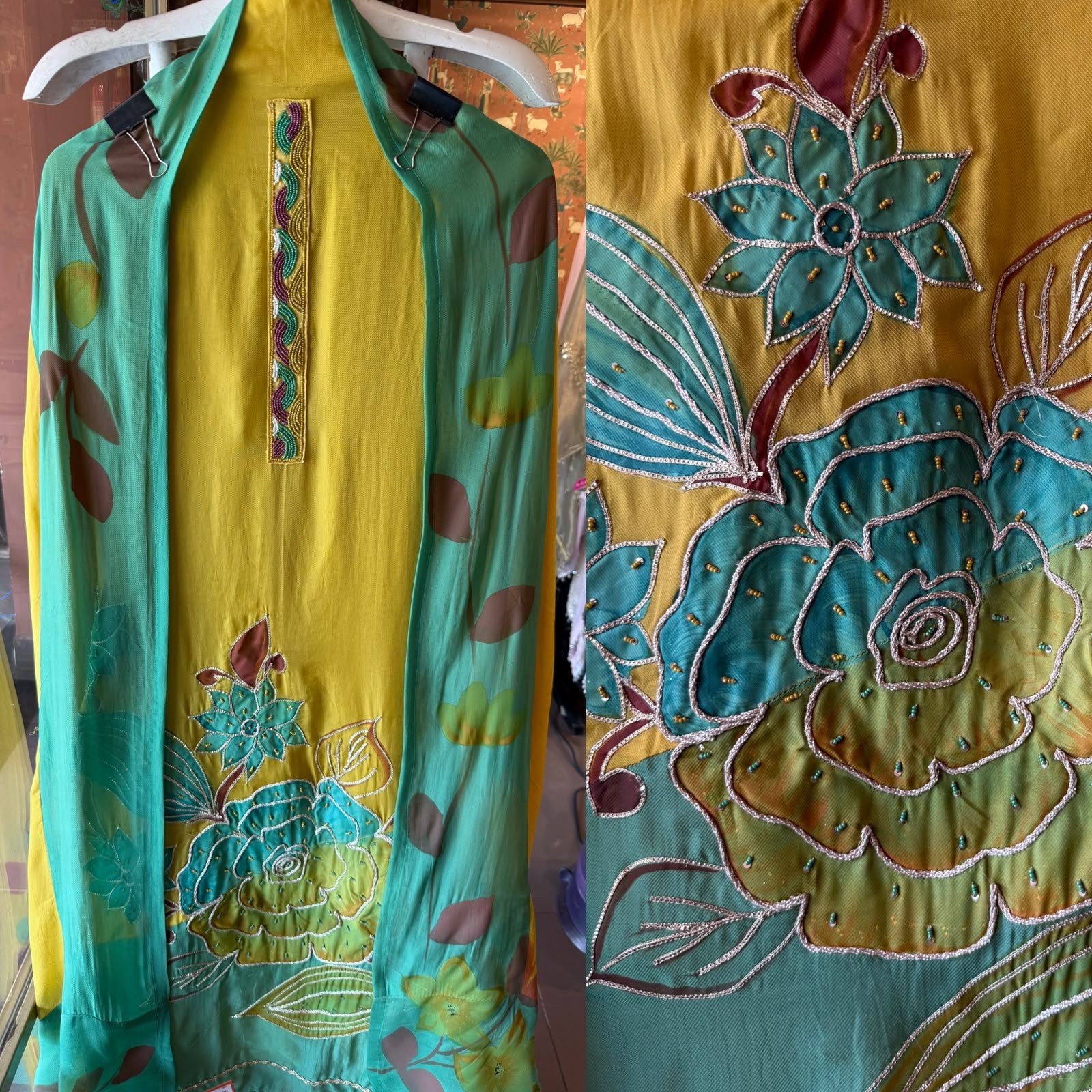 Floral Appliqué designer unstitched suit