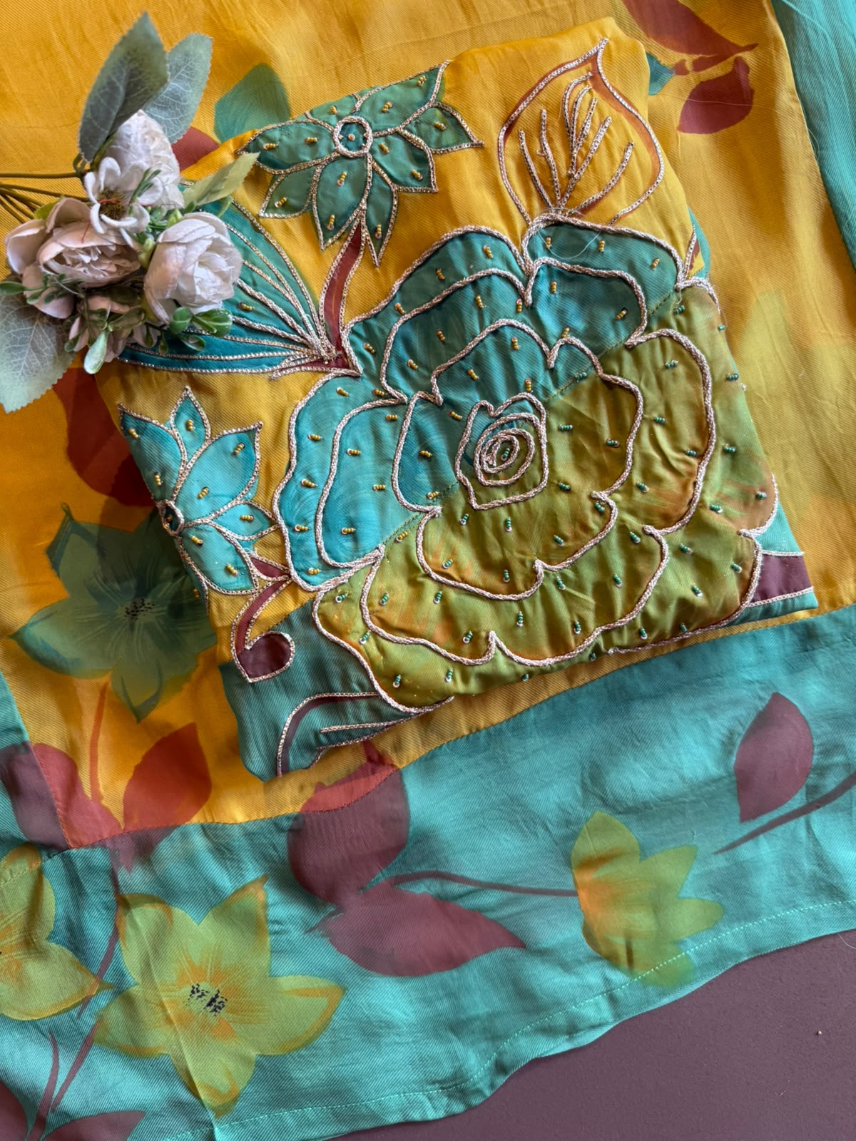 Floral Appliqué designer unstitched suit