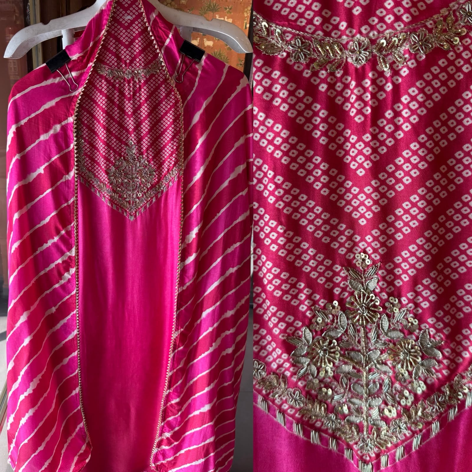 Hot Pink Bandhani Lehriya suit Set