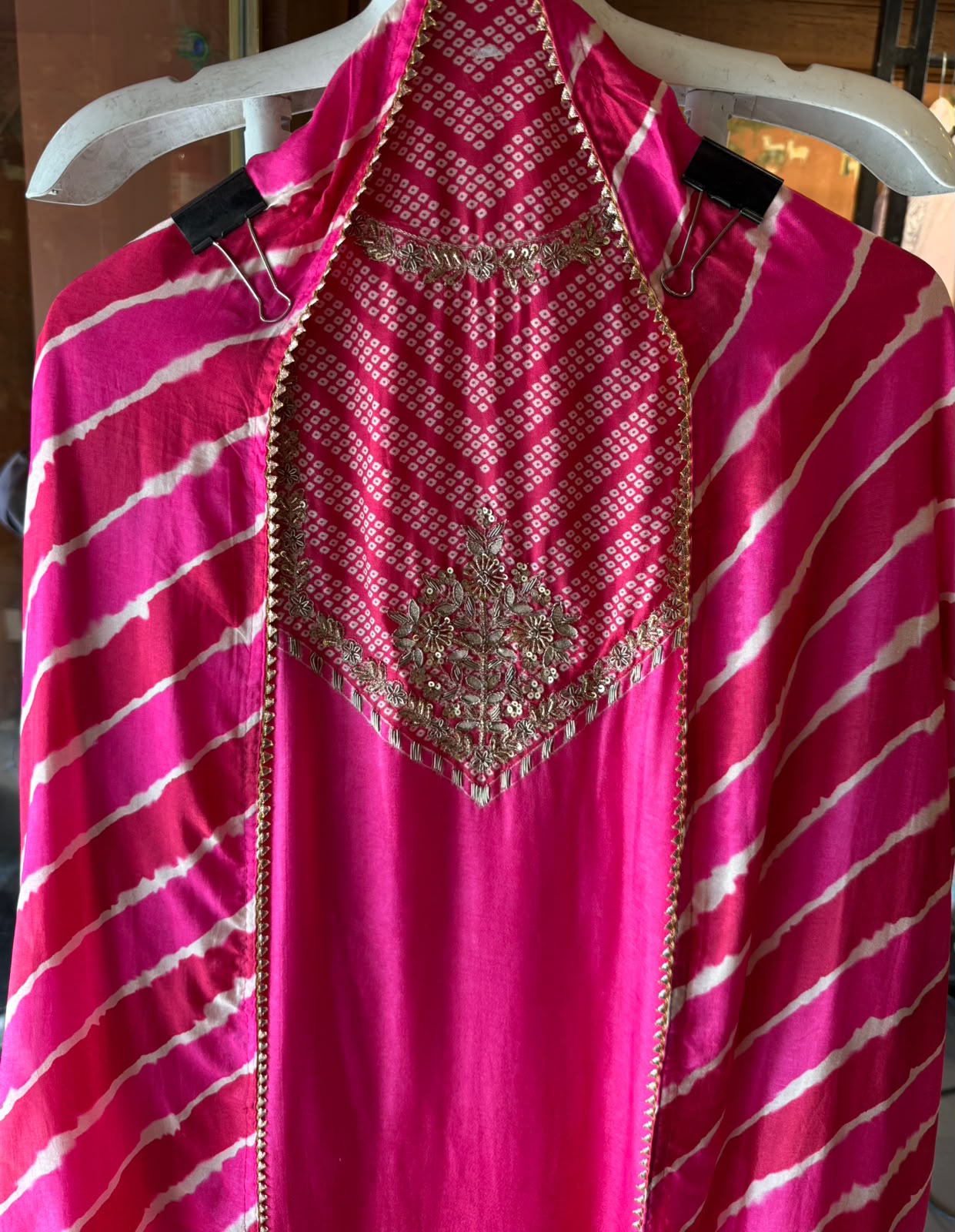 Hot Pink Bandhani Lehriya suit Set