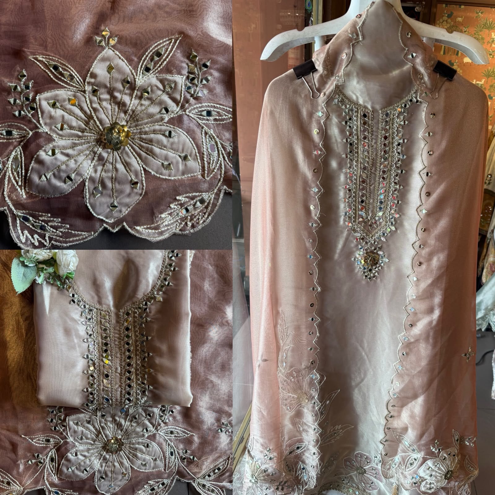 Mirror Work Suit set with Cutwork dupattas