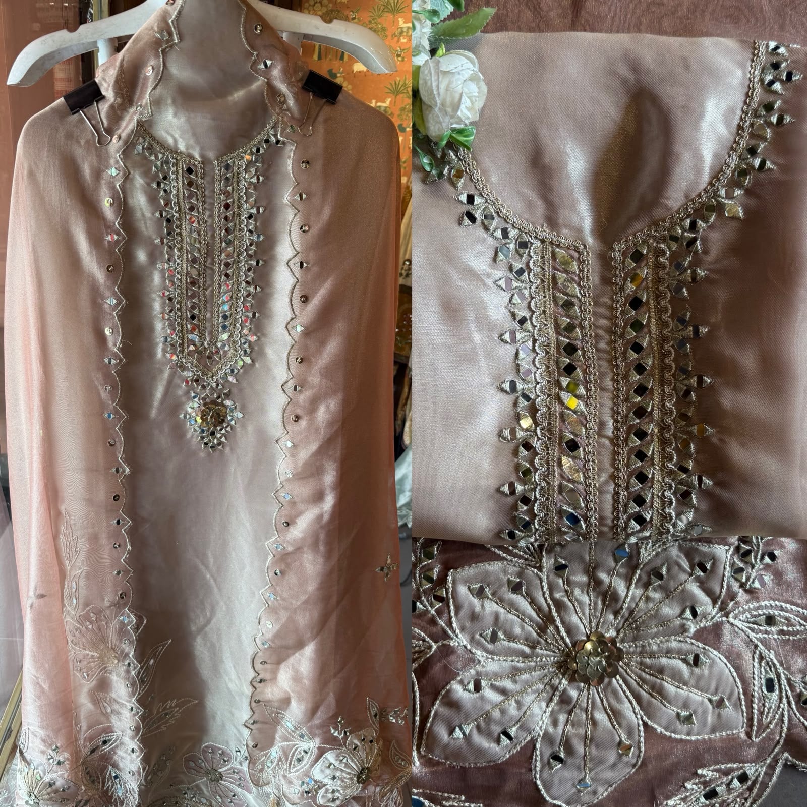 Mirror Work Suit set with Cutwork dupattas