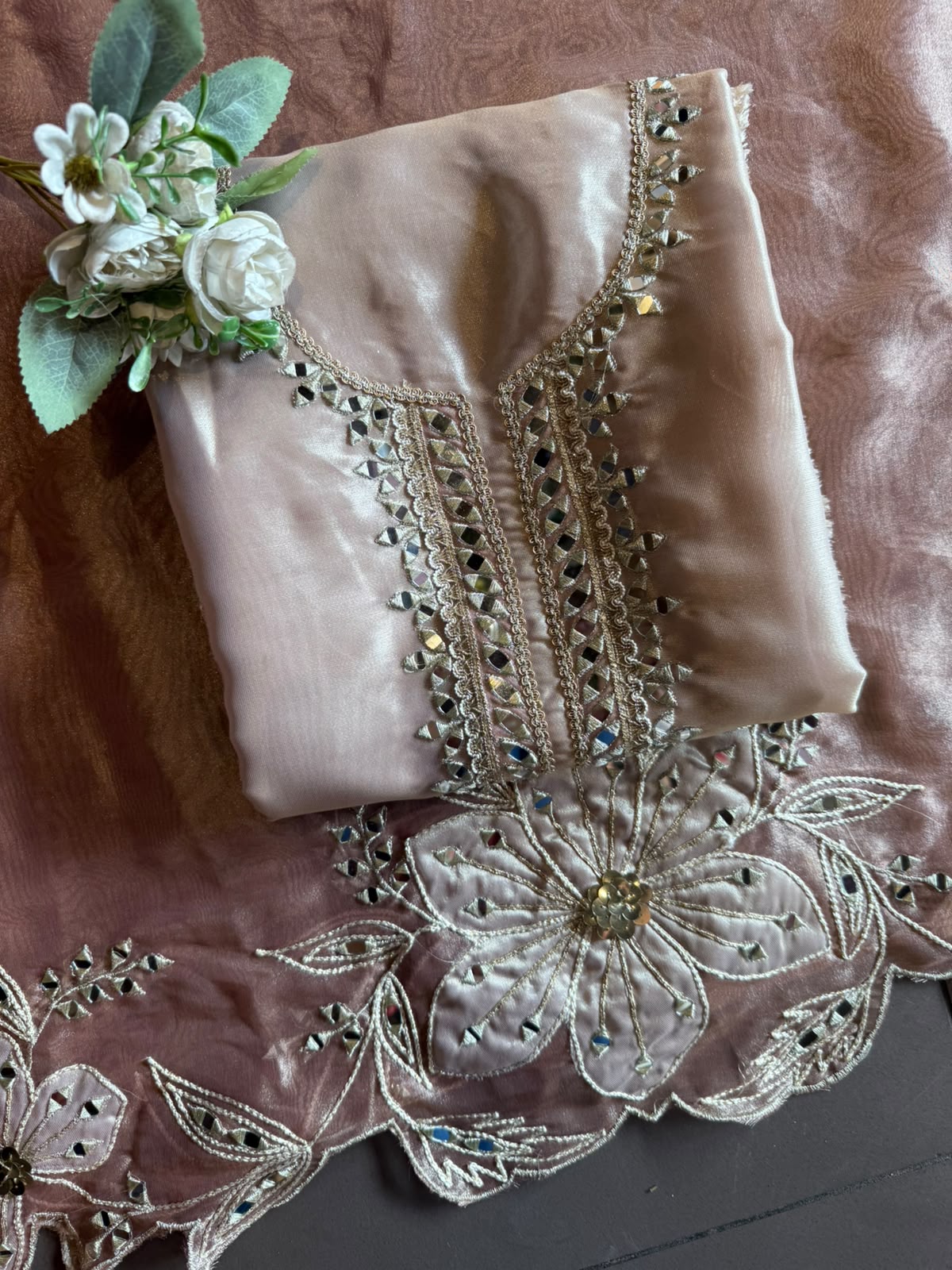 Mirror Work Suit set with Cutwork dupattas