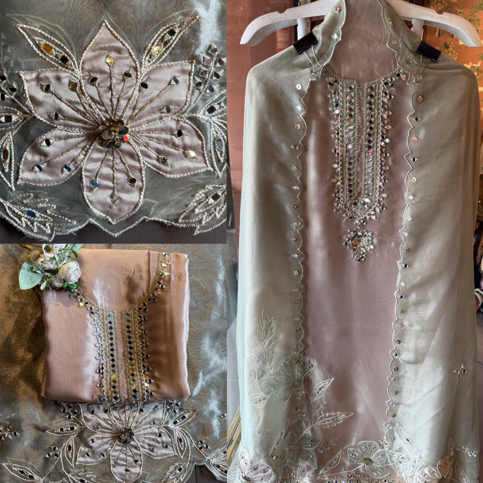 Mirror Work Suit set with Cutwork dupattas