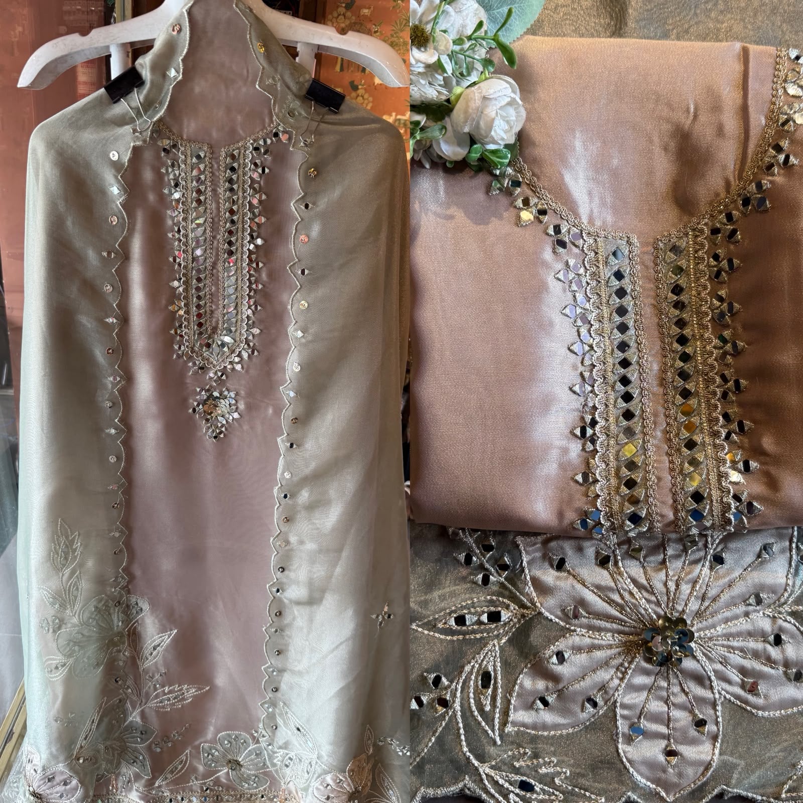 Mirror Work Suit set with Cutwork dupattas