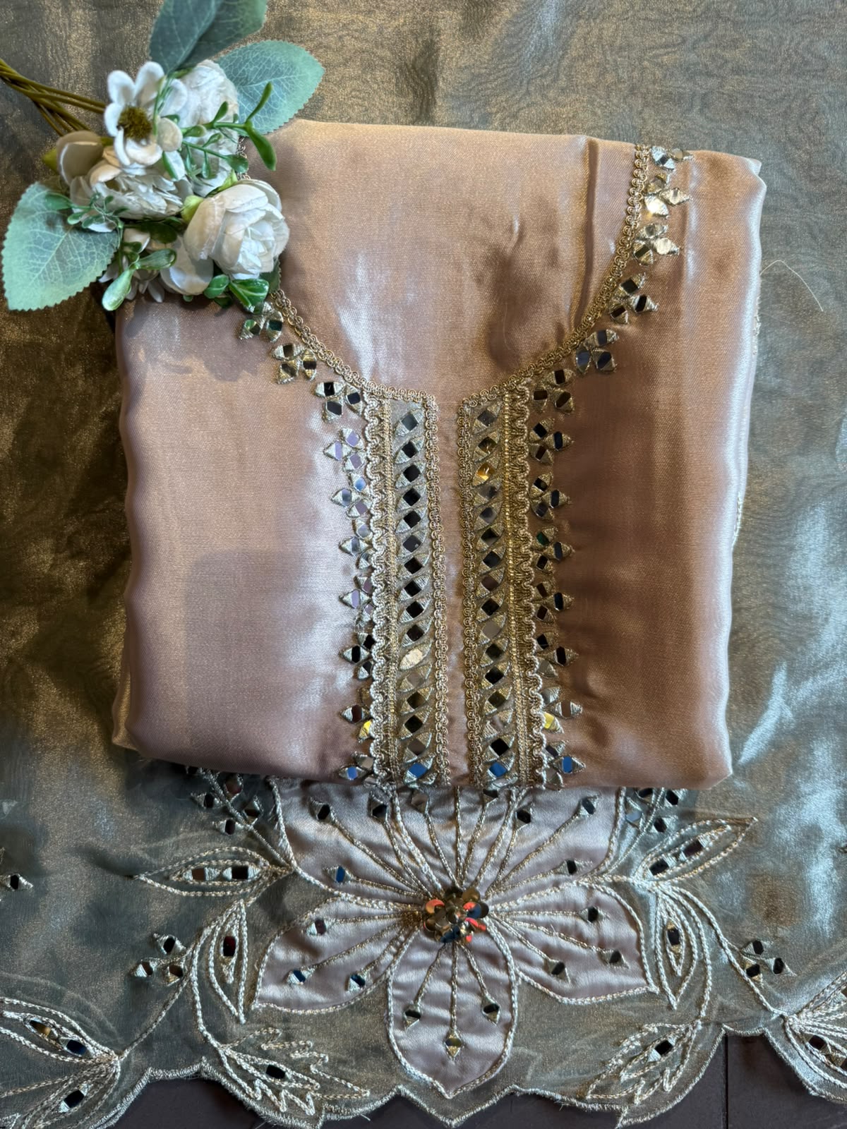Mirror Work Suit set with Cutwork dupattas