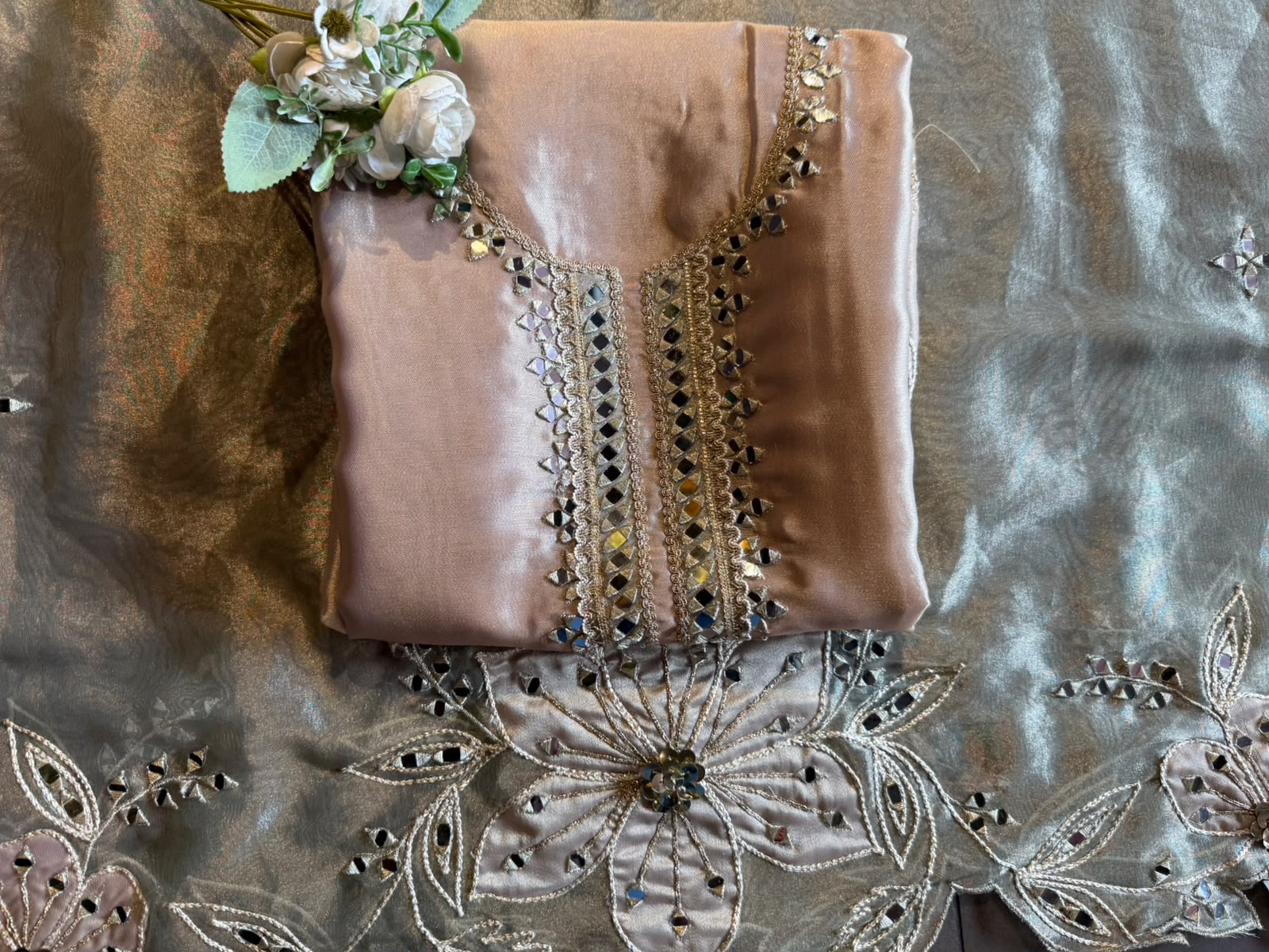 Mirror Work Suit set with Cutwork dupattas