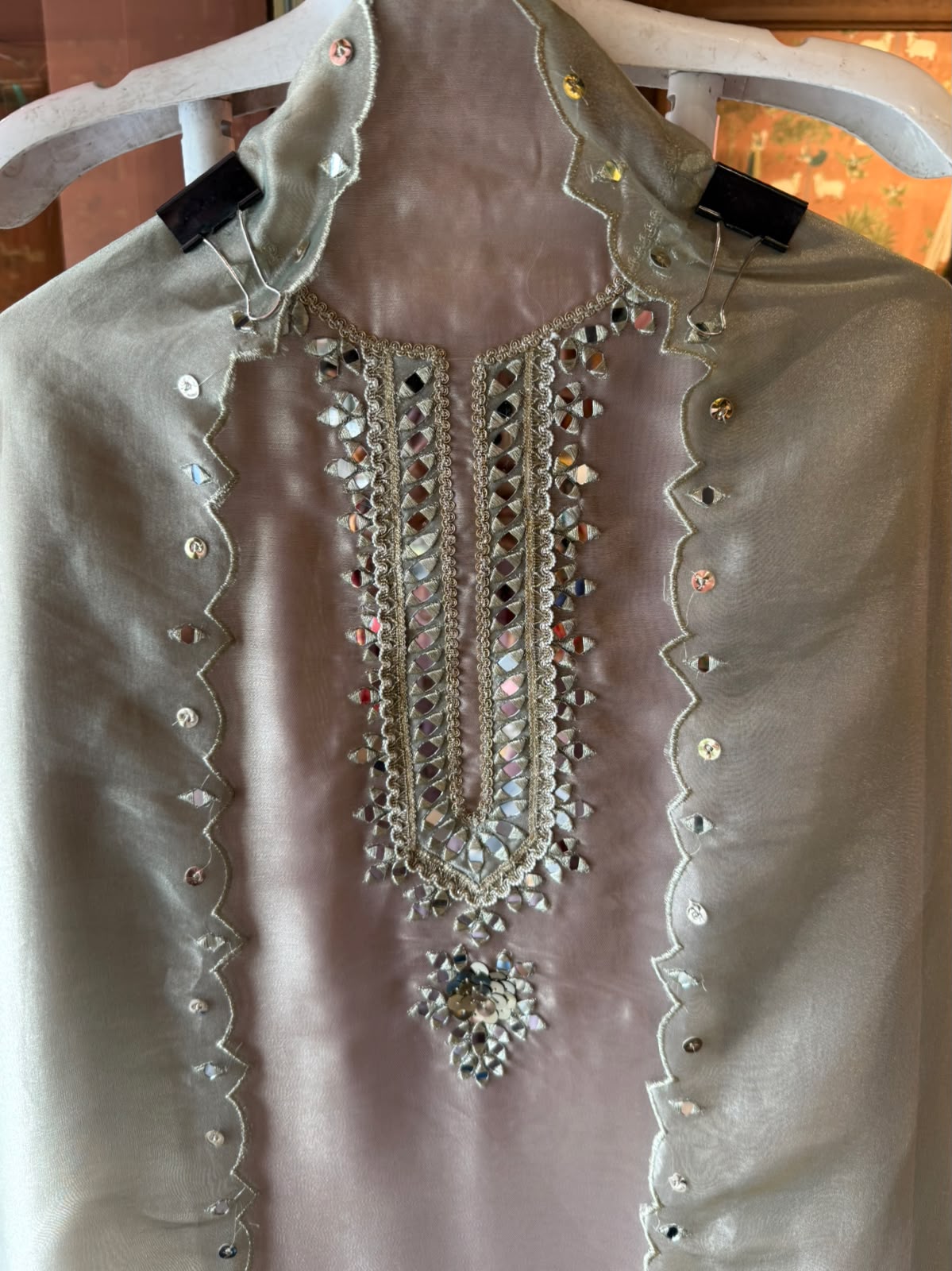 Mirror Work Suit set with Cutwork dupattas