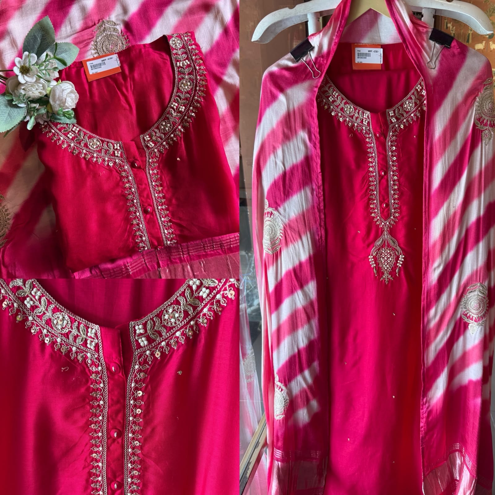 Vibrant hot pink kurta on Pure silk