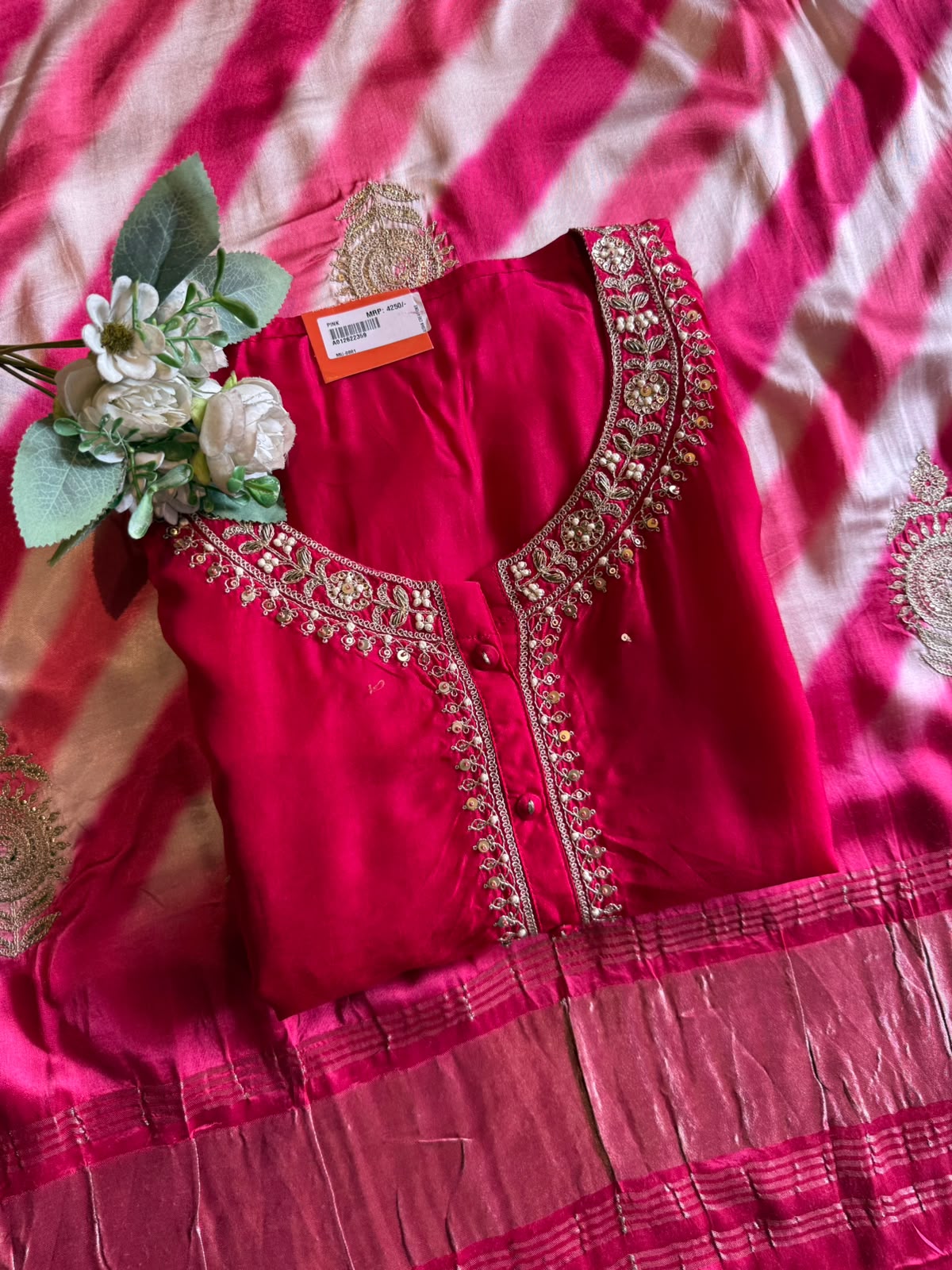 Vibrant hot pink kurta on Pure silk