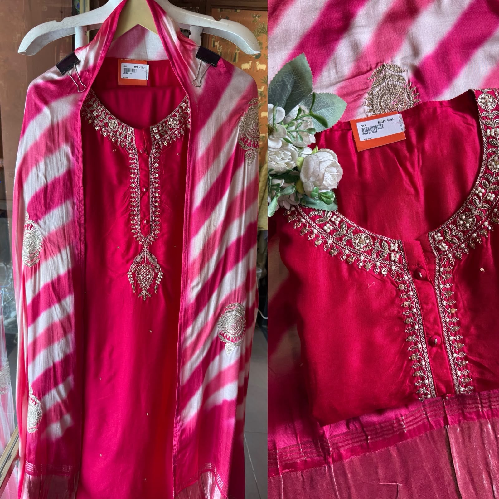Vibrant hot pink kurta on Pure silk