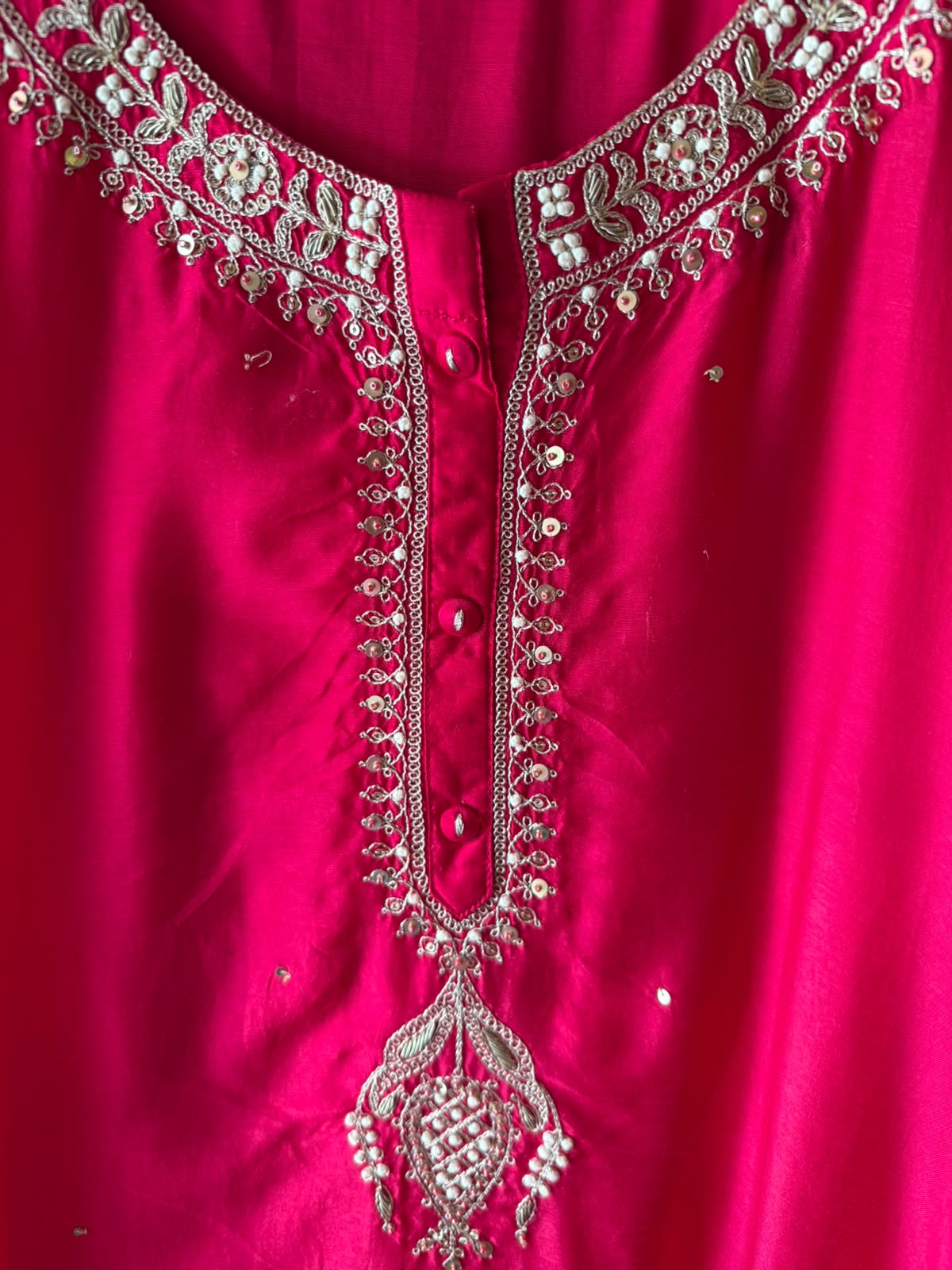Vibrant hot pink kurta on Pure silk
