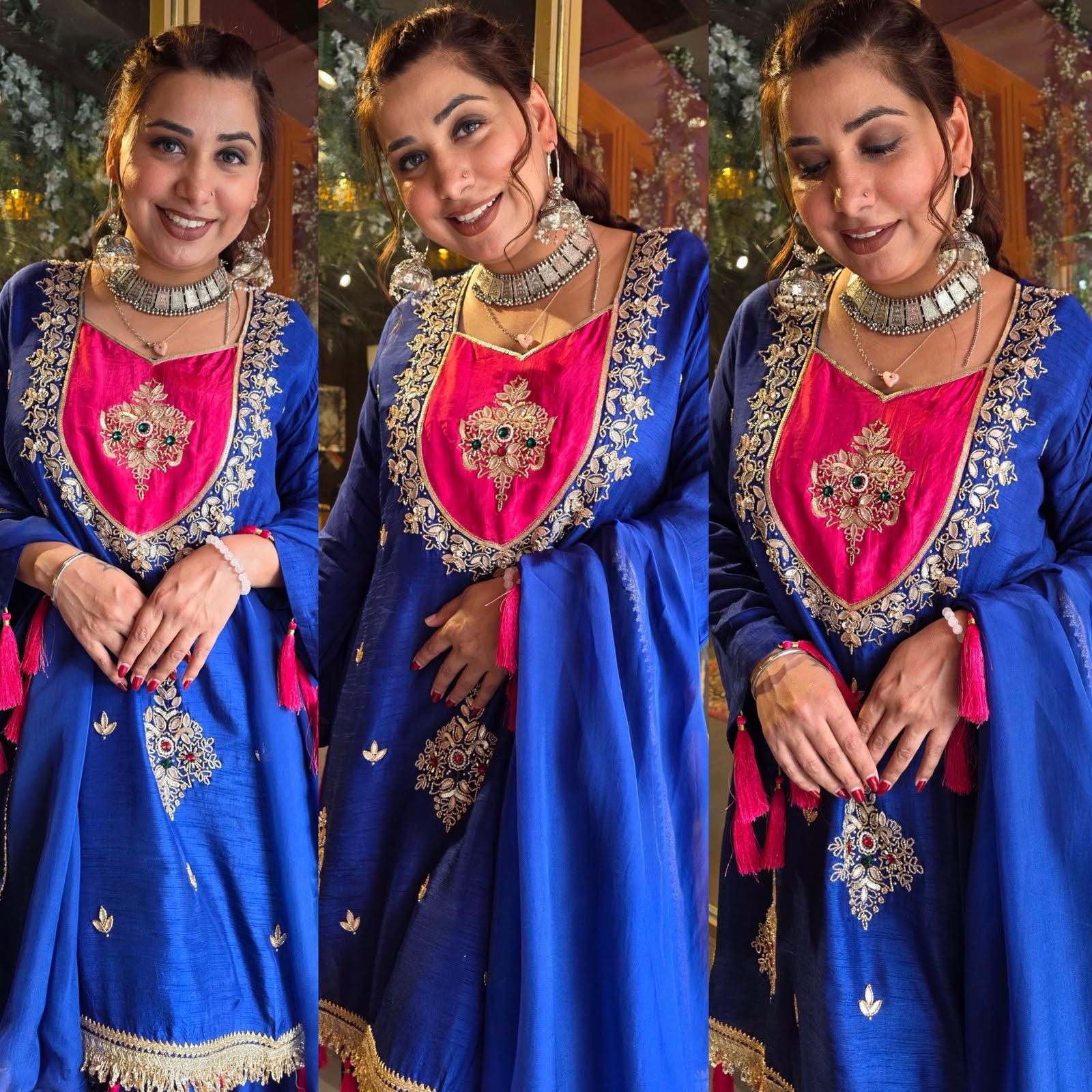 Royal Blue Embroidered designer festive Suit Set