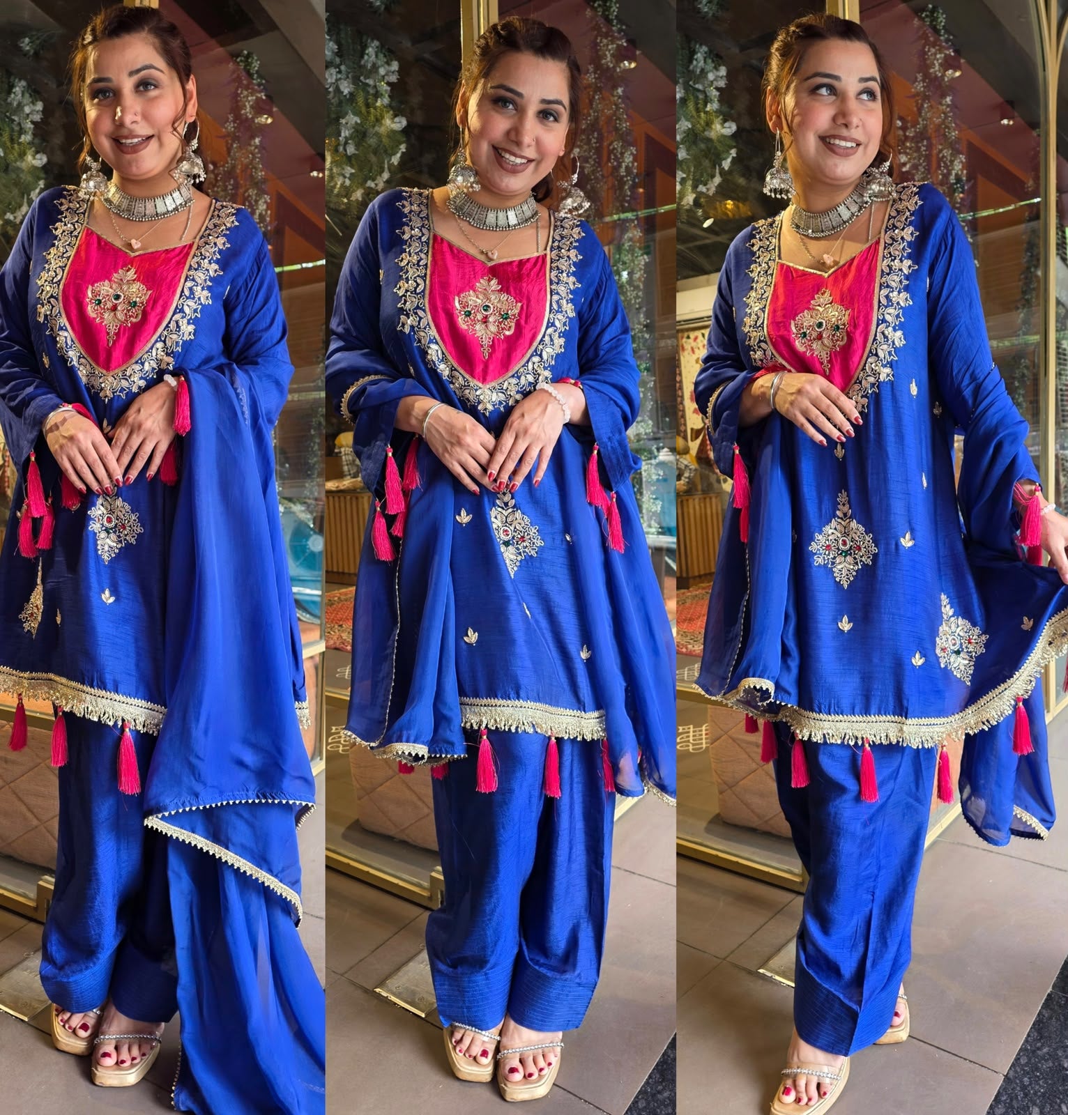 Royal Blue Embroidered designer festive Suit Set