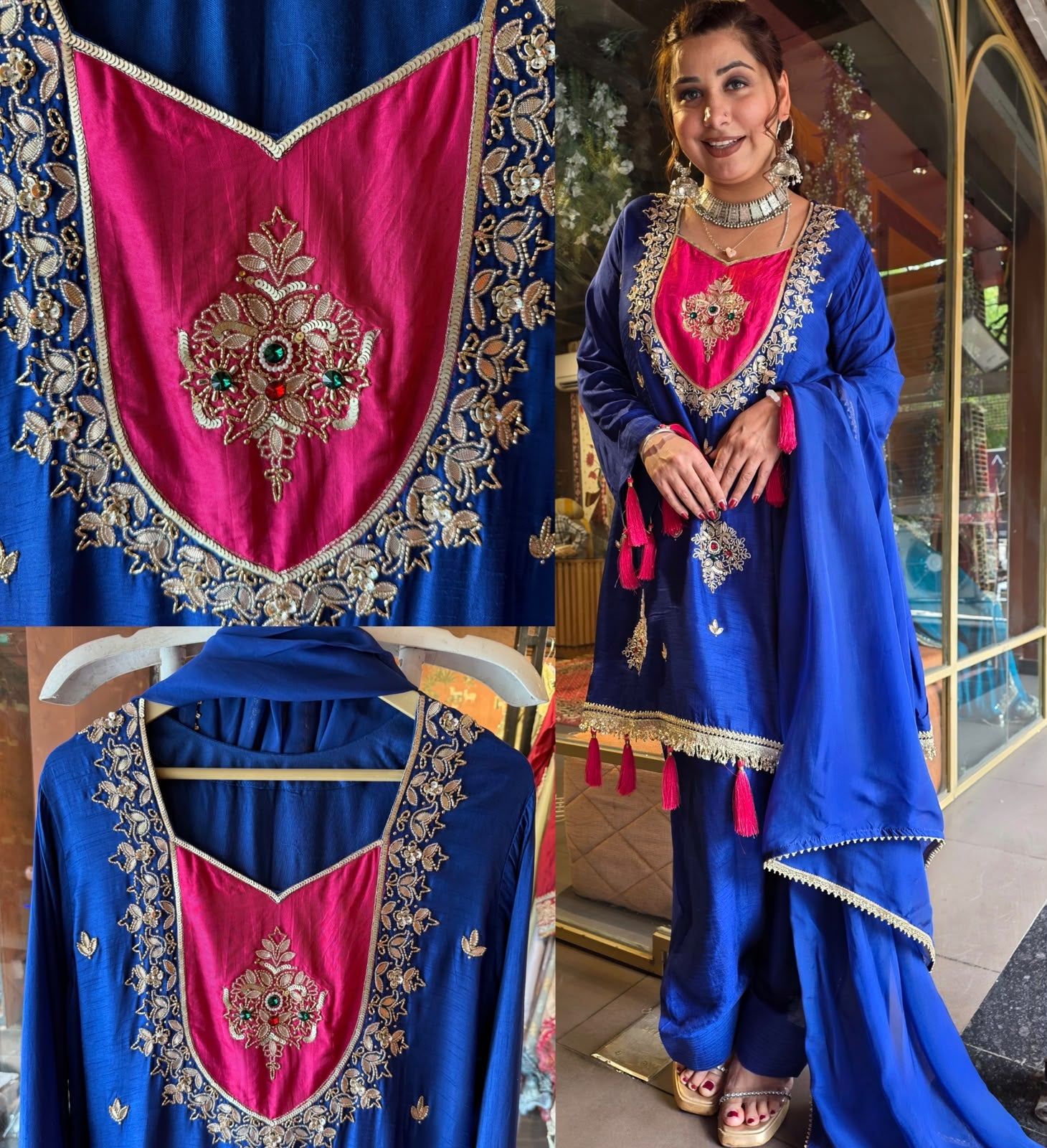 Royal Blue Embroidered designer festive Suit Set