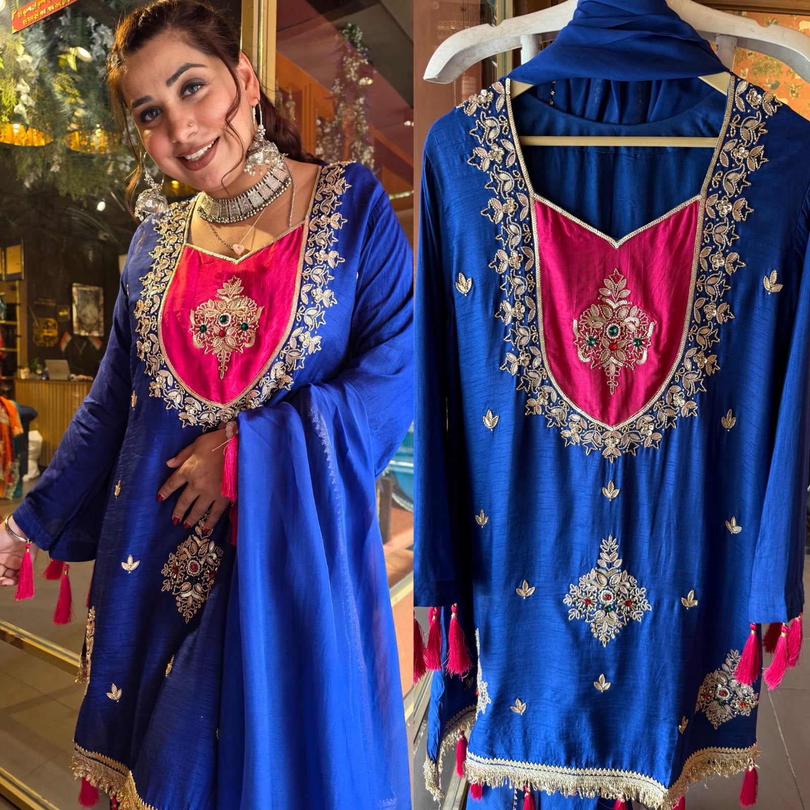 Royal Blue Embroidered designer festive Suit Set