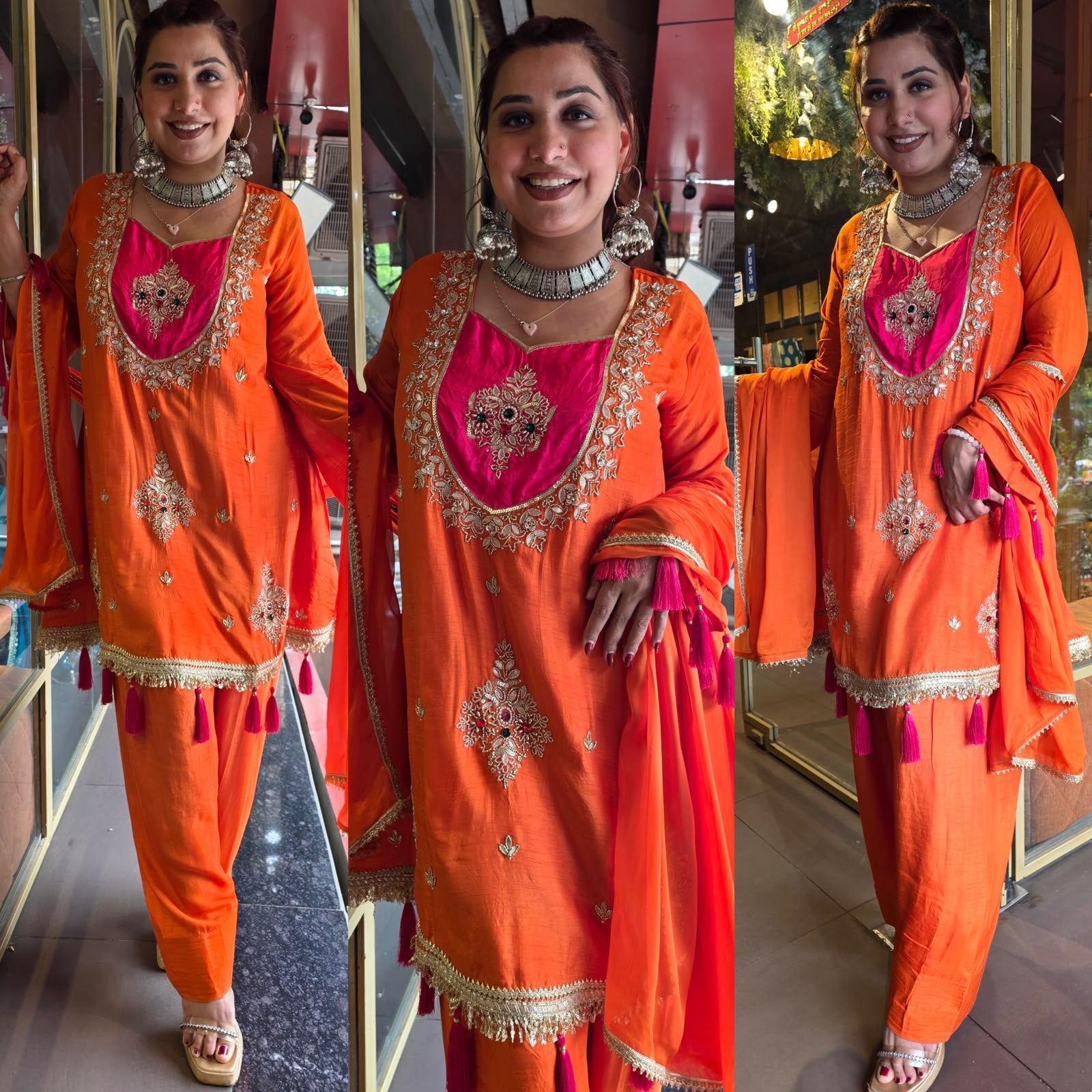 Bright orange  Embroidered designer festive Suit Set