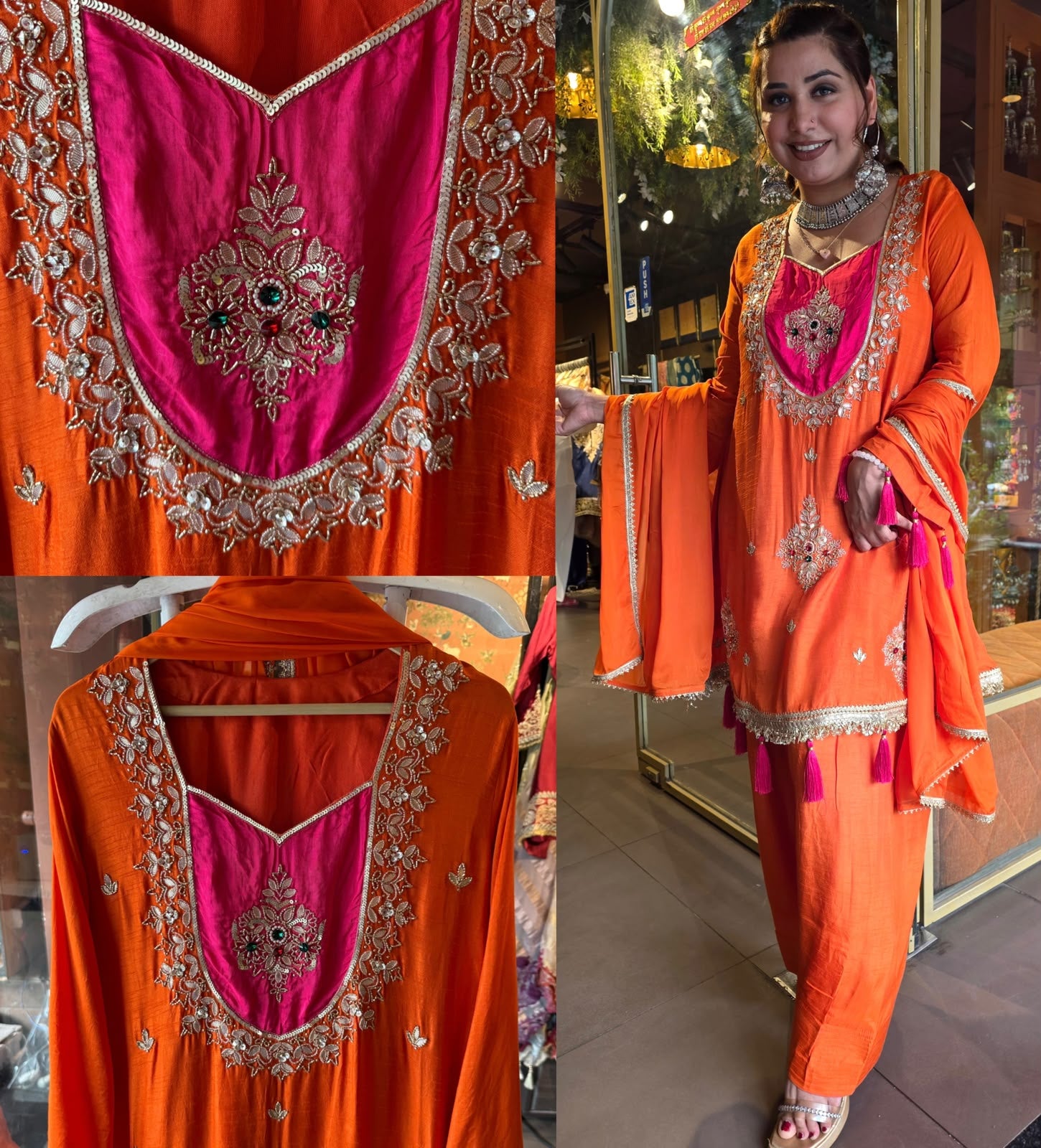 Bright orange  Embroidered designer festive Suit Set