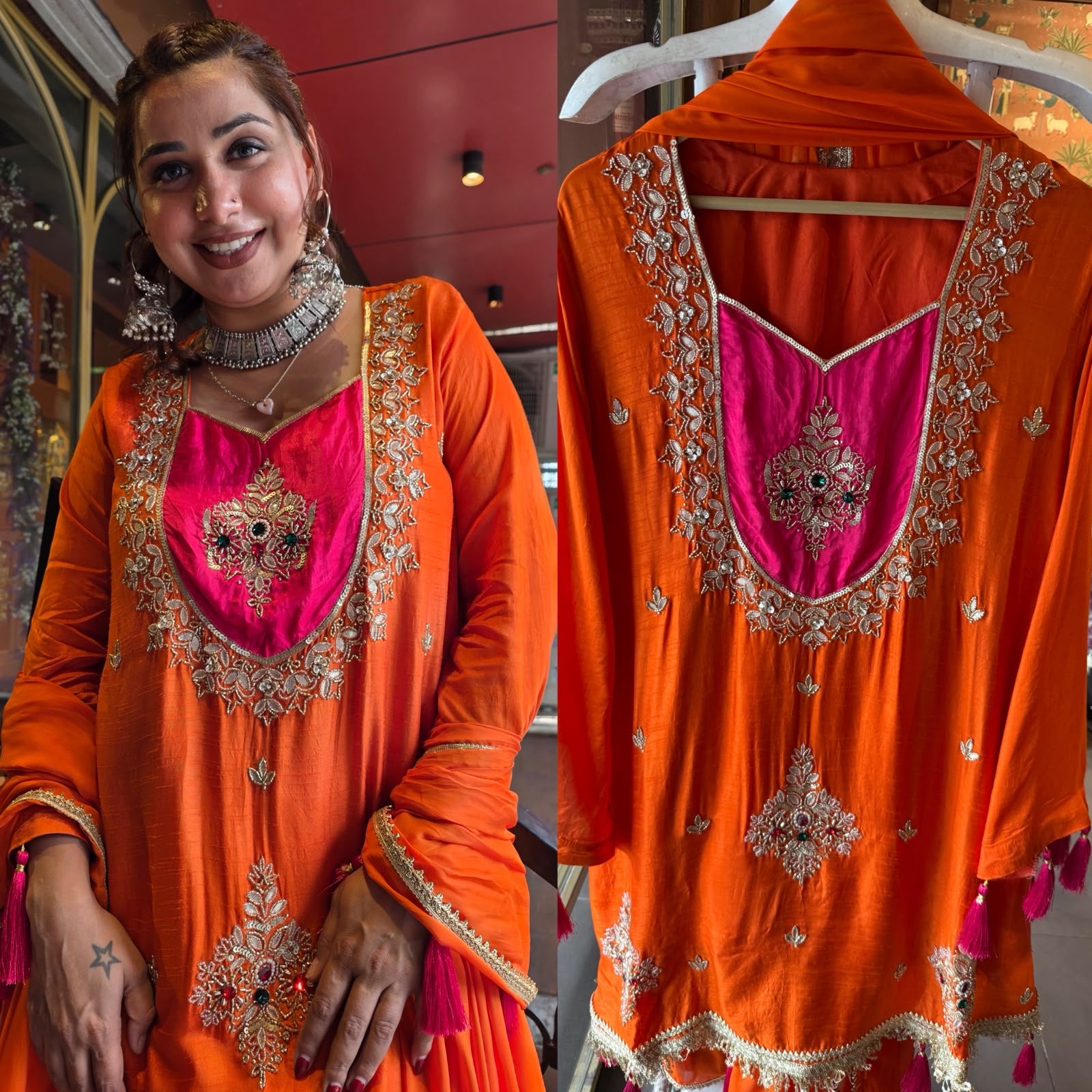 Bright orange  Embroidered designer festive Suit Set