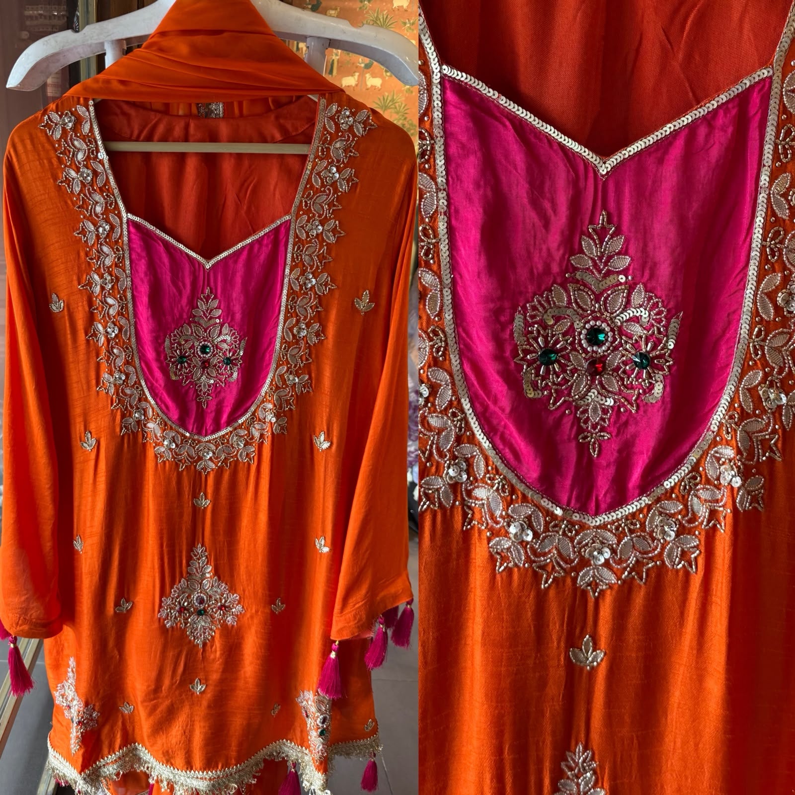 Bright orange  Embroidered designer festive Suit Set