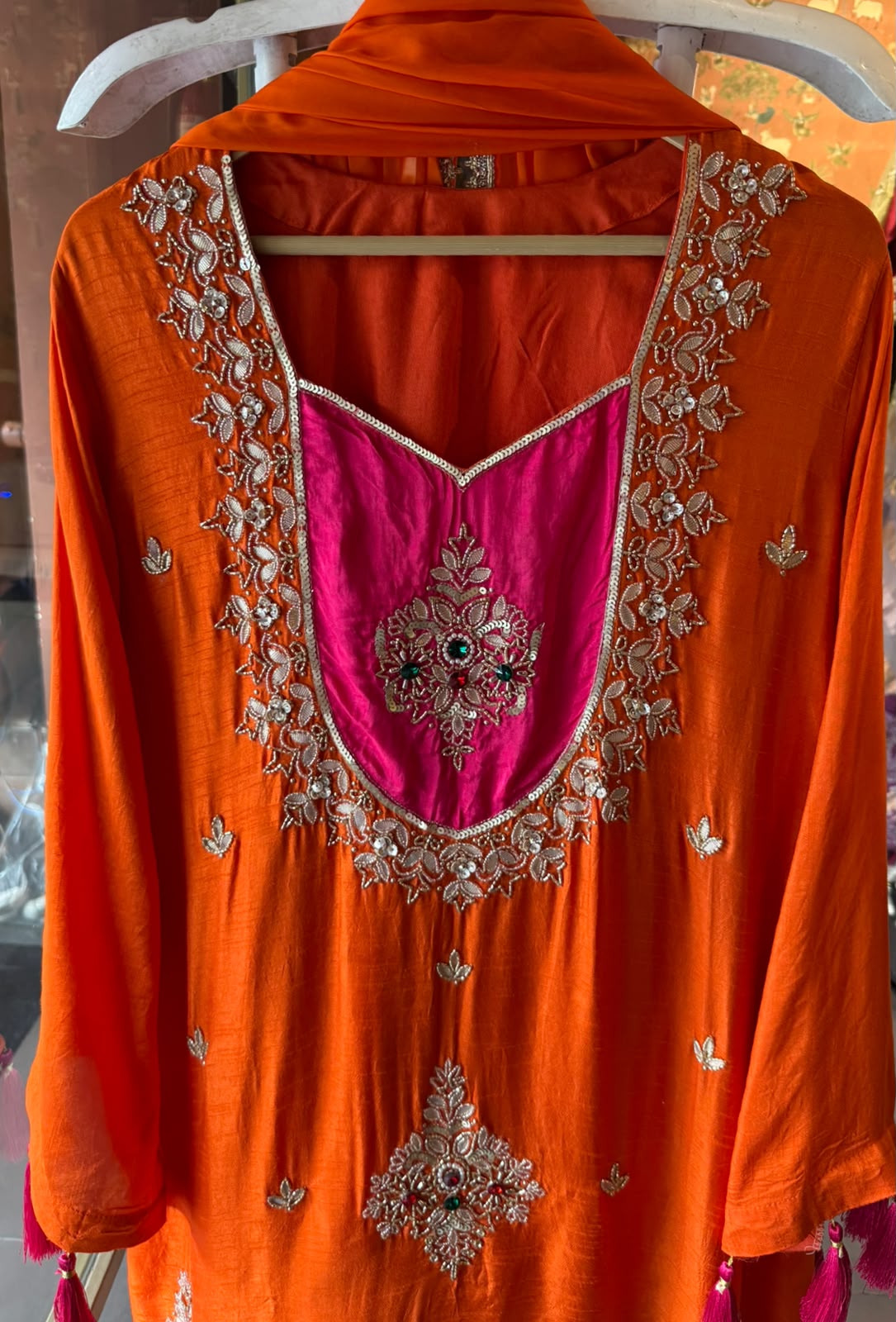 Bright orange  Embroidered designer festive Suit Set