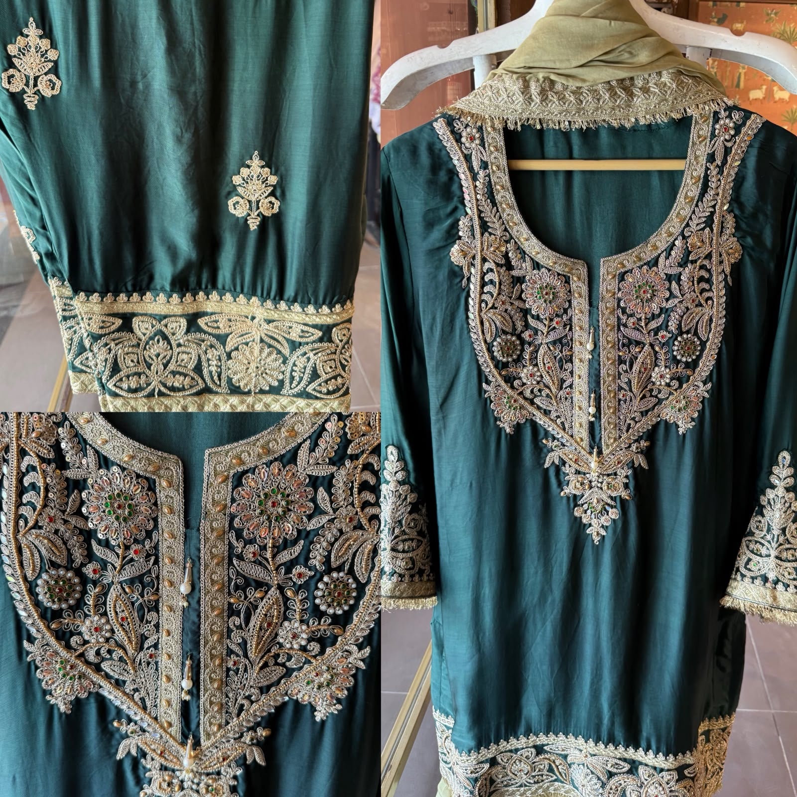 Handcrafted Designer Suit Set With contrast bottoms and Farshi salwar