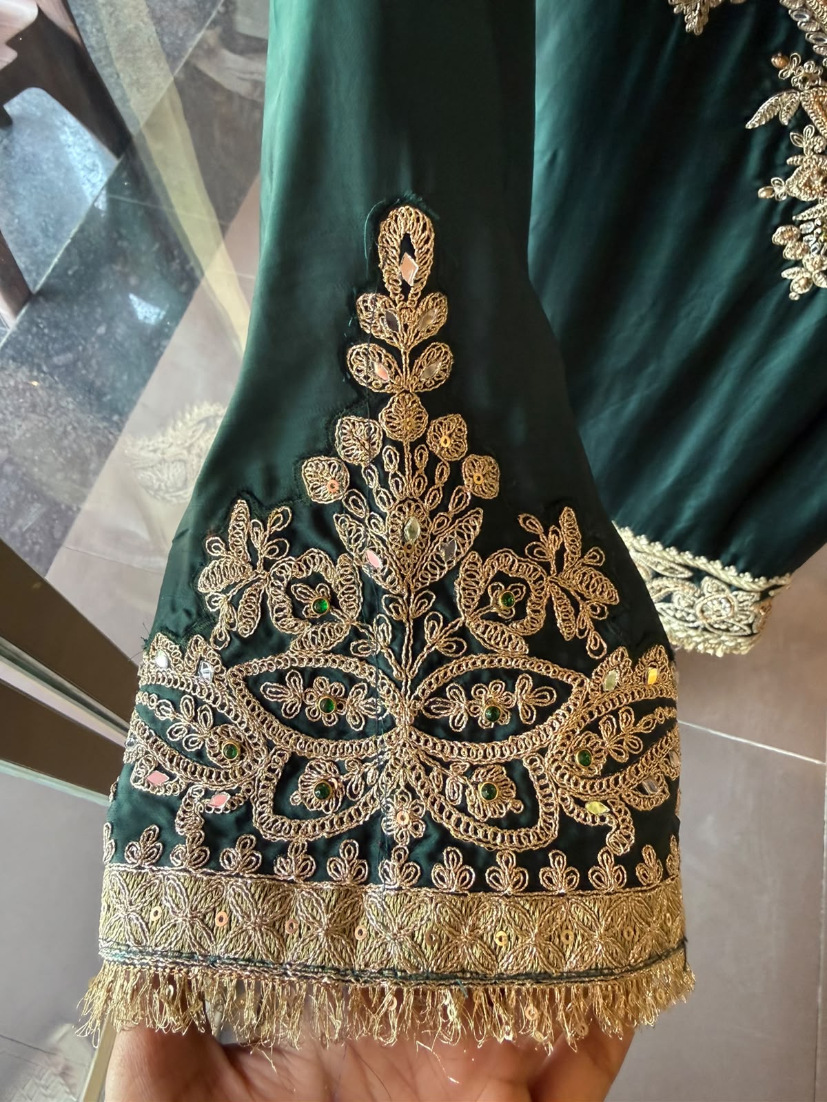 Handcrafted Designer Suit Set With contrast bottoms and Farshi salwar