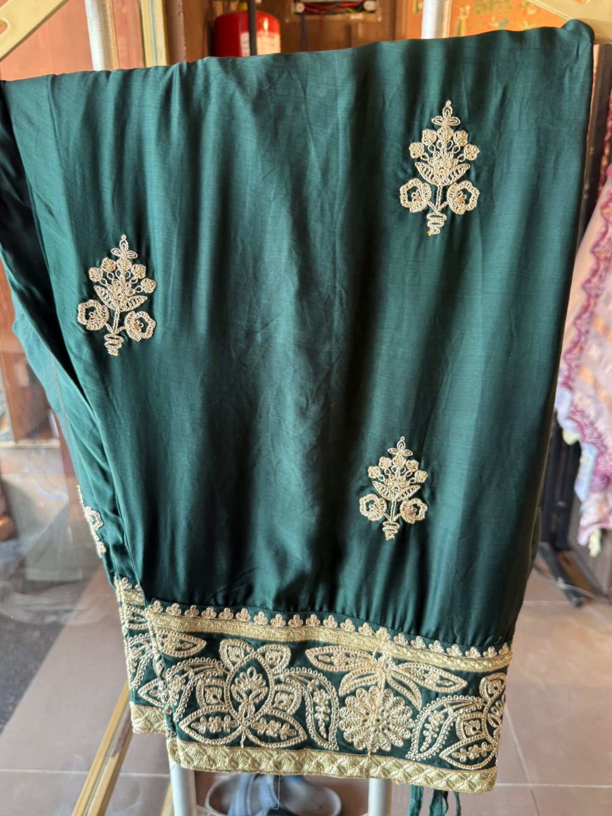 Handcrafted Designer Suit Set With contrast bottoms and Farshi salwar