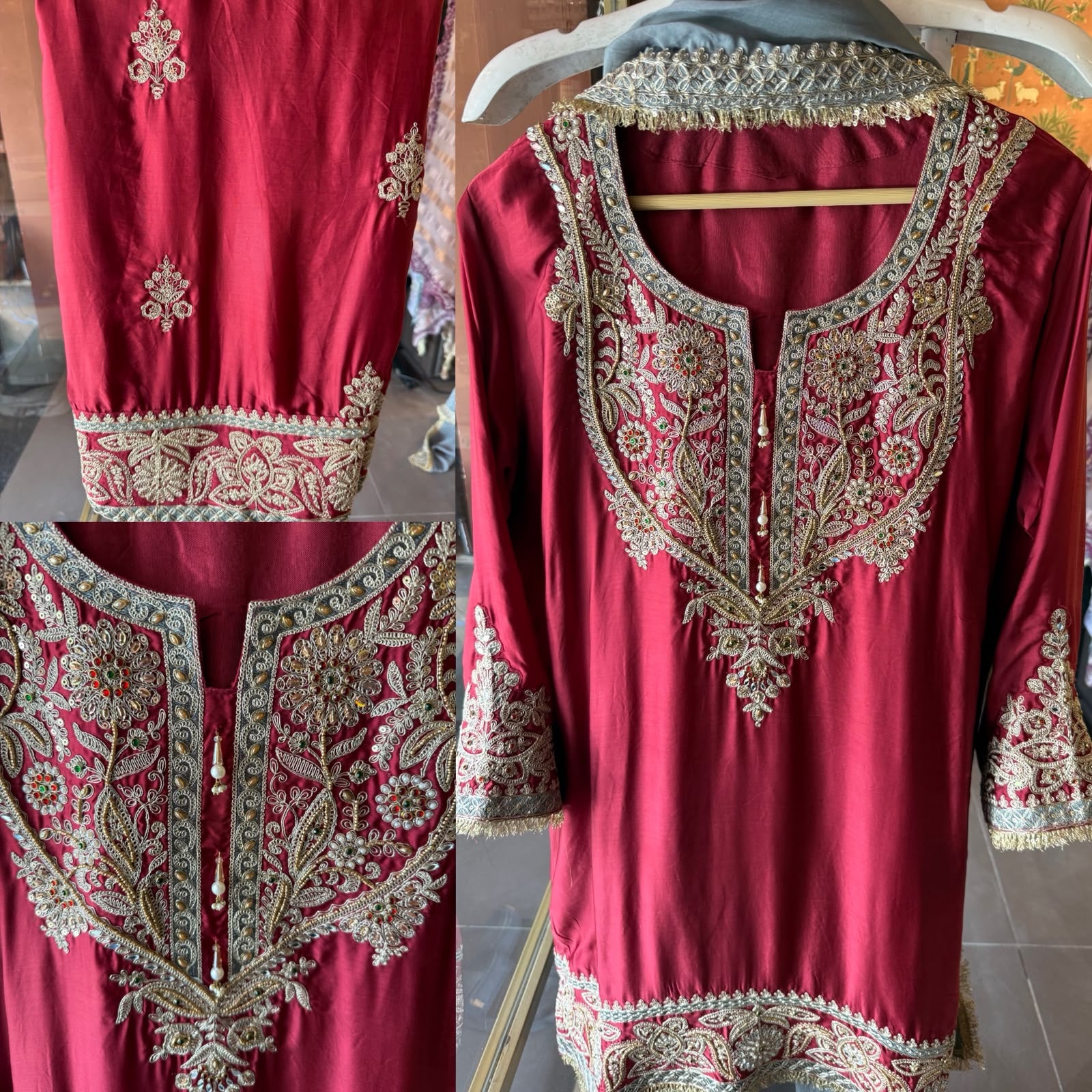Handcrafted Designer Suit Set With contrast bottoms and Farshi salwar