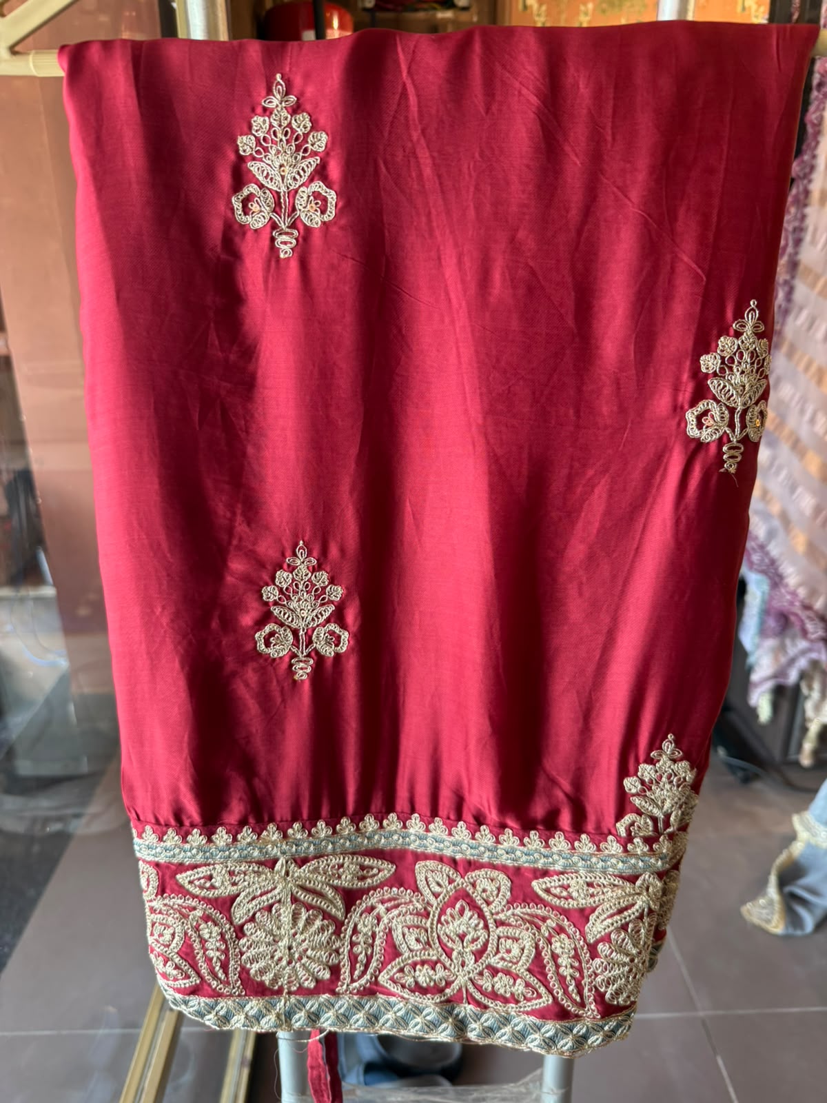 Handcrafted Designer Suit Set With contrast bottoms and Farshi salwar