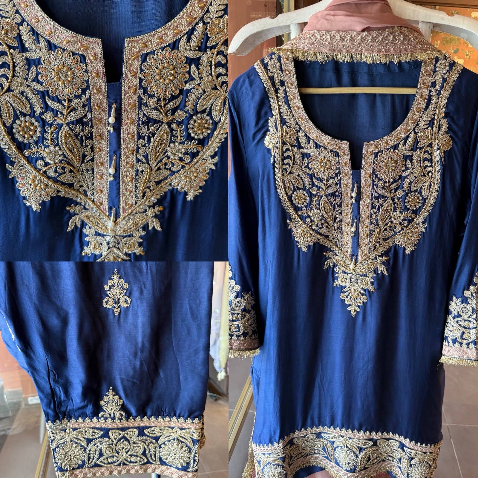 Handcrafted Designer Suit Set With contrast bottoms and Farshi salwar