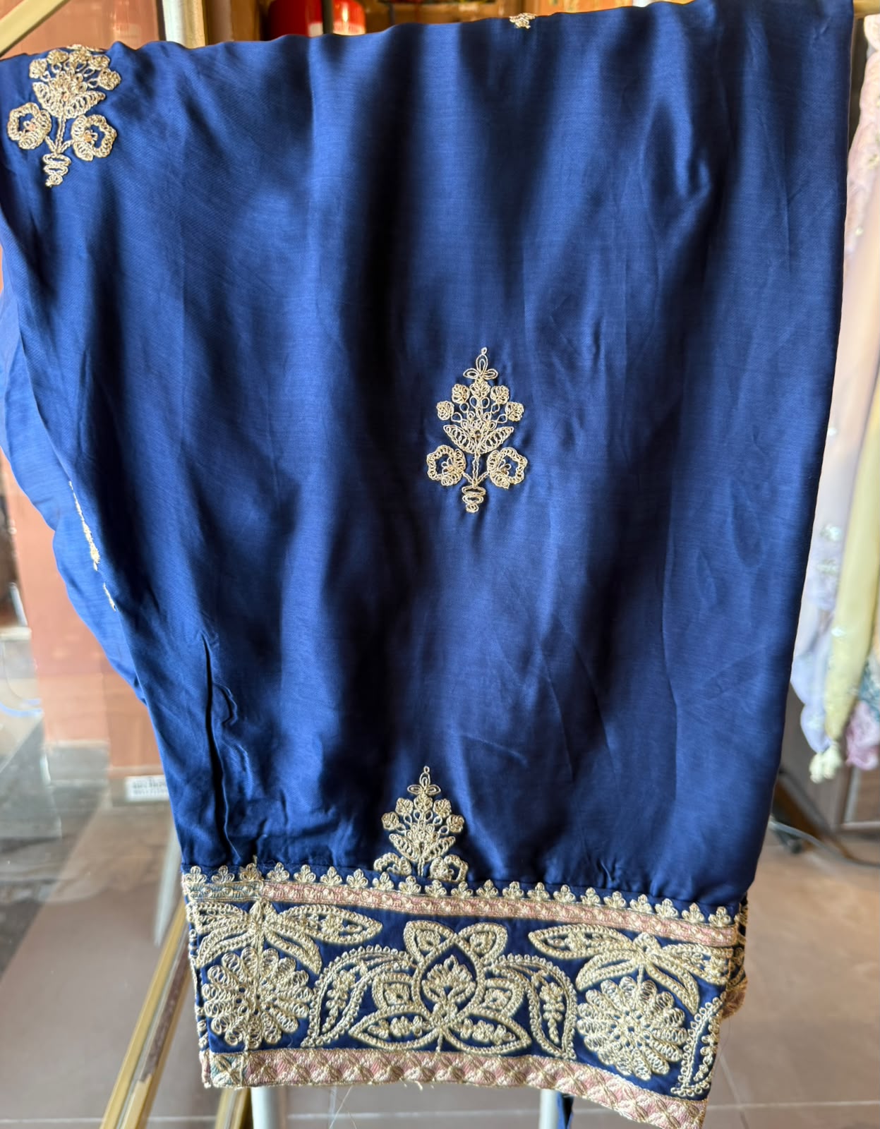 Handcrafted Designer Suit Set With contrast bottoms and Farshi salwar