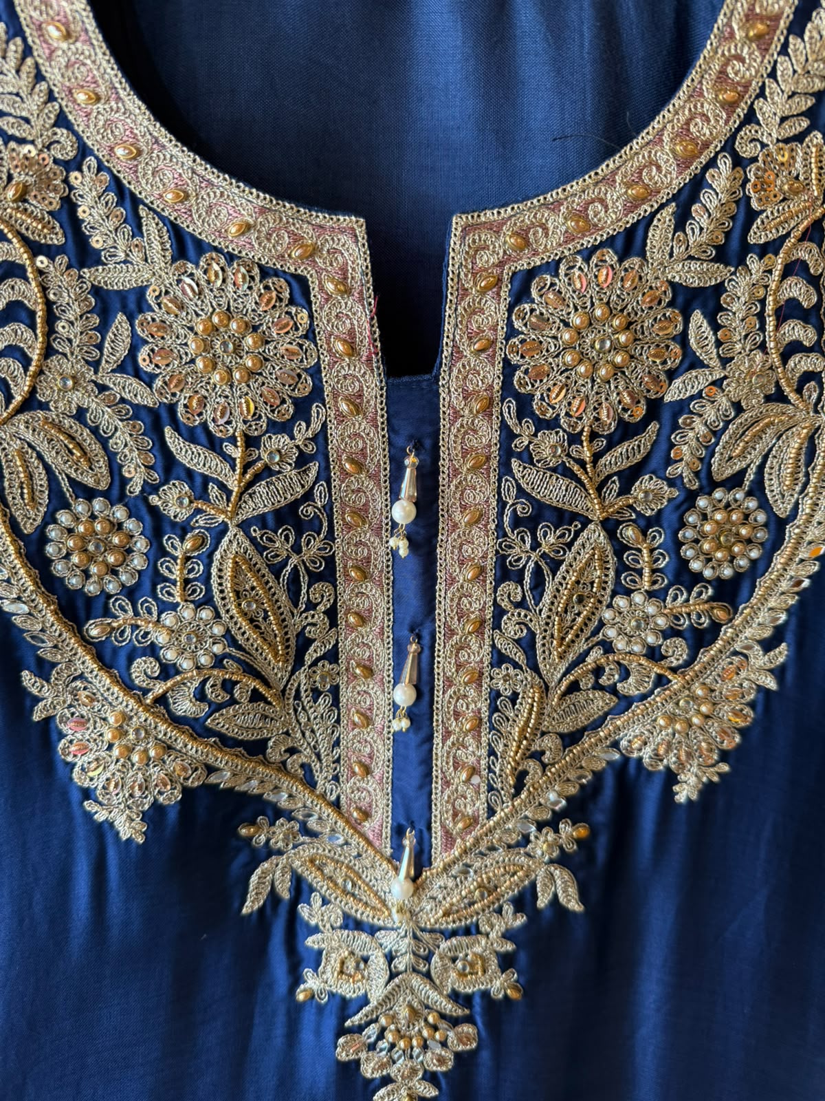 Handcrafted Designer Suit Set With contrast bottoms and Farshi salwar