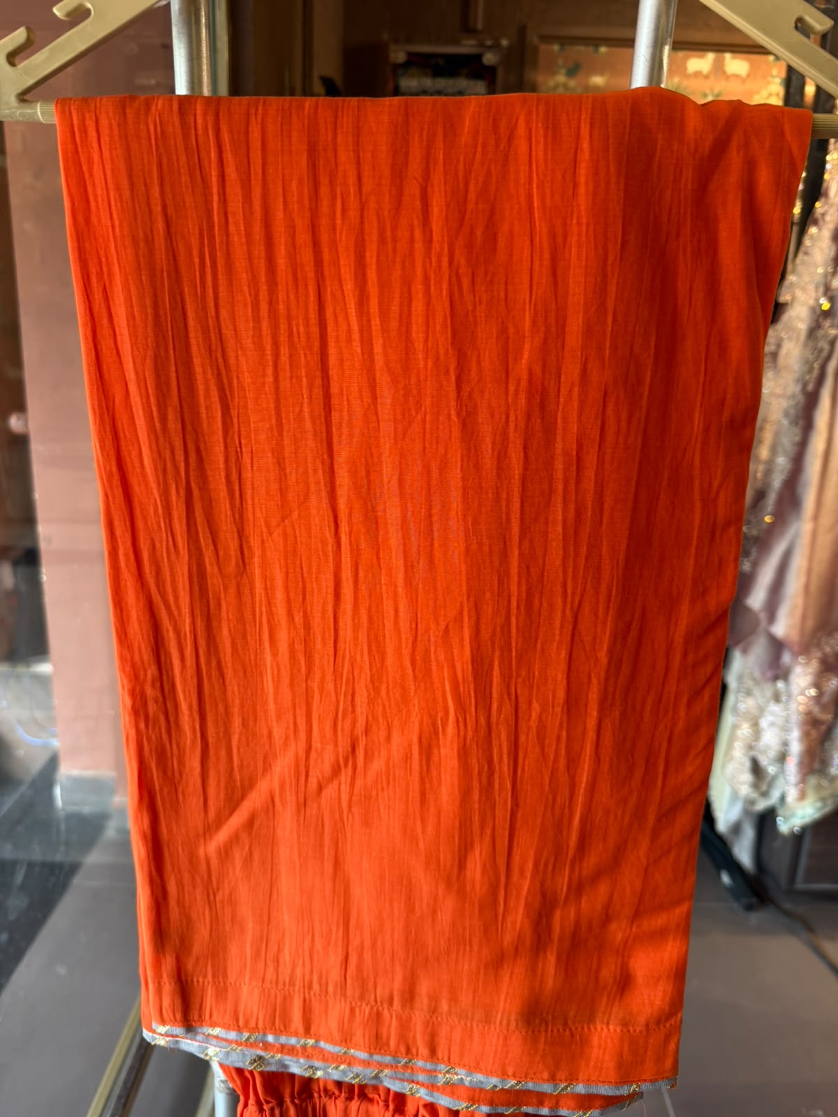 Fuchsia Orange Embroidered Mul Anarkali Set