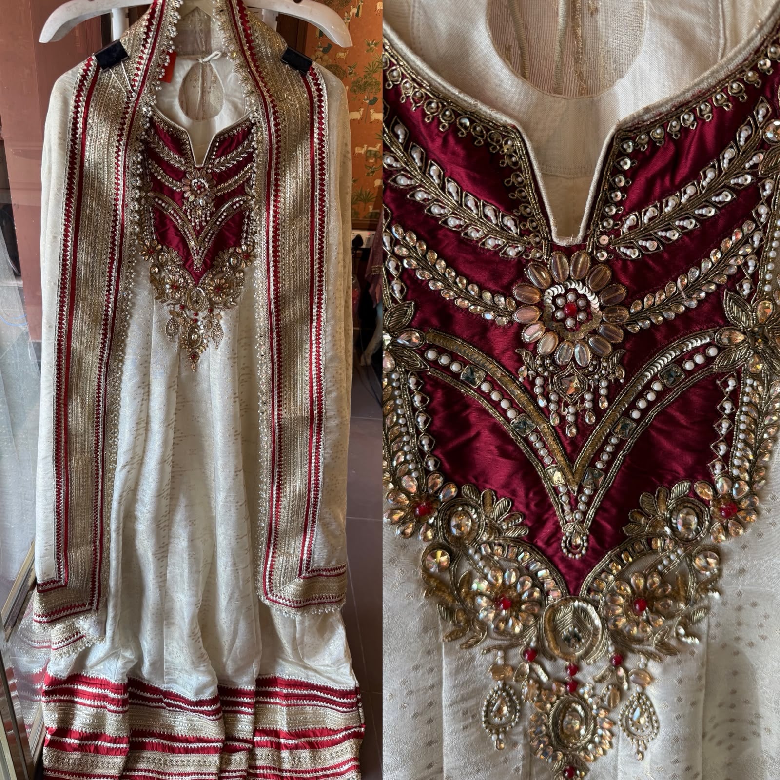 Ivory & Maroon Statement Anarkali Set