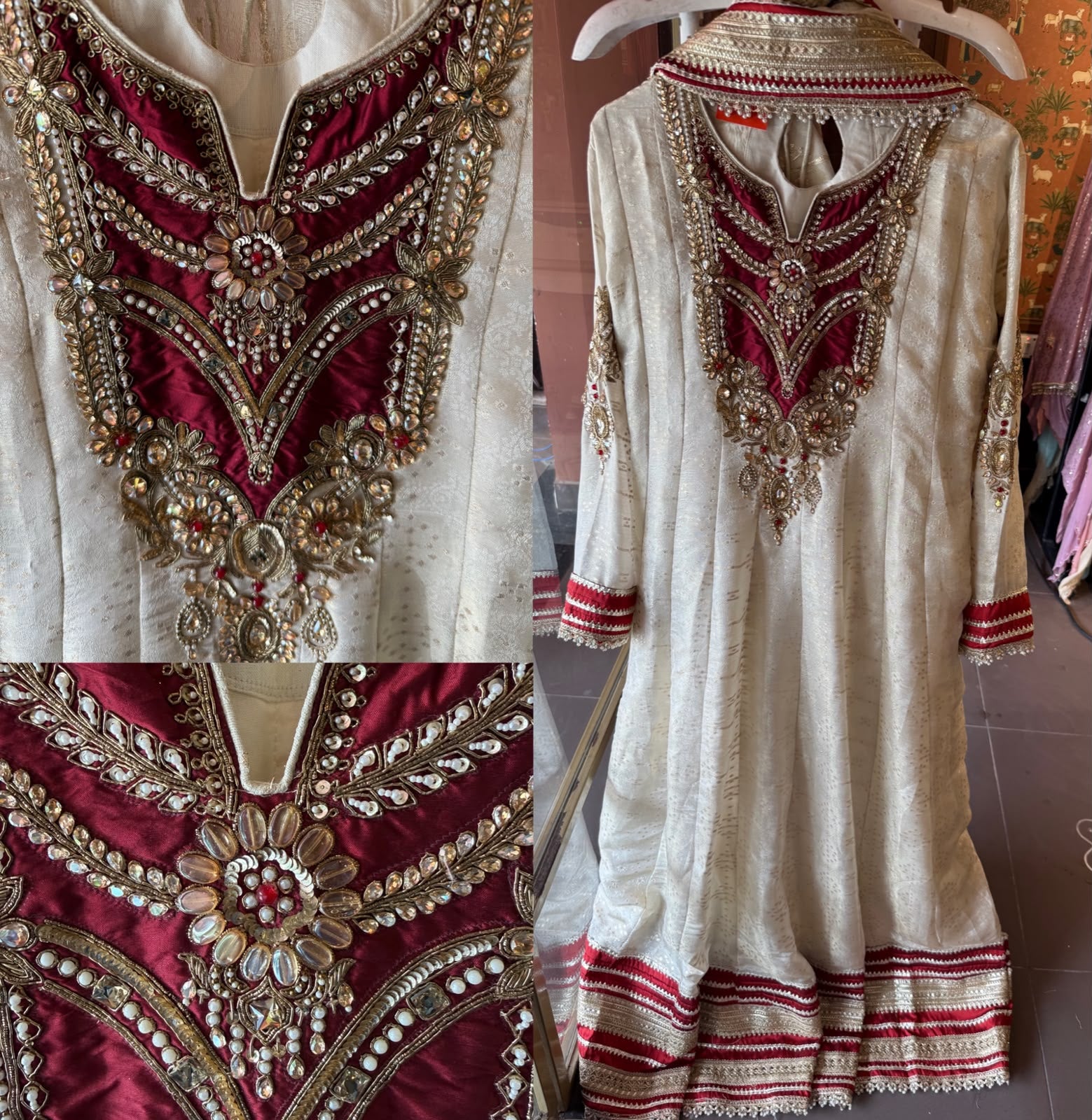 Ivory & Maroon Statement Anarkali Set