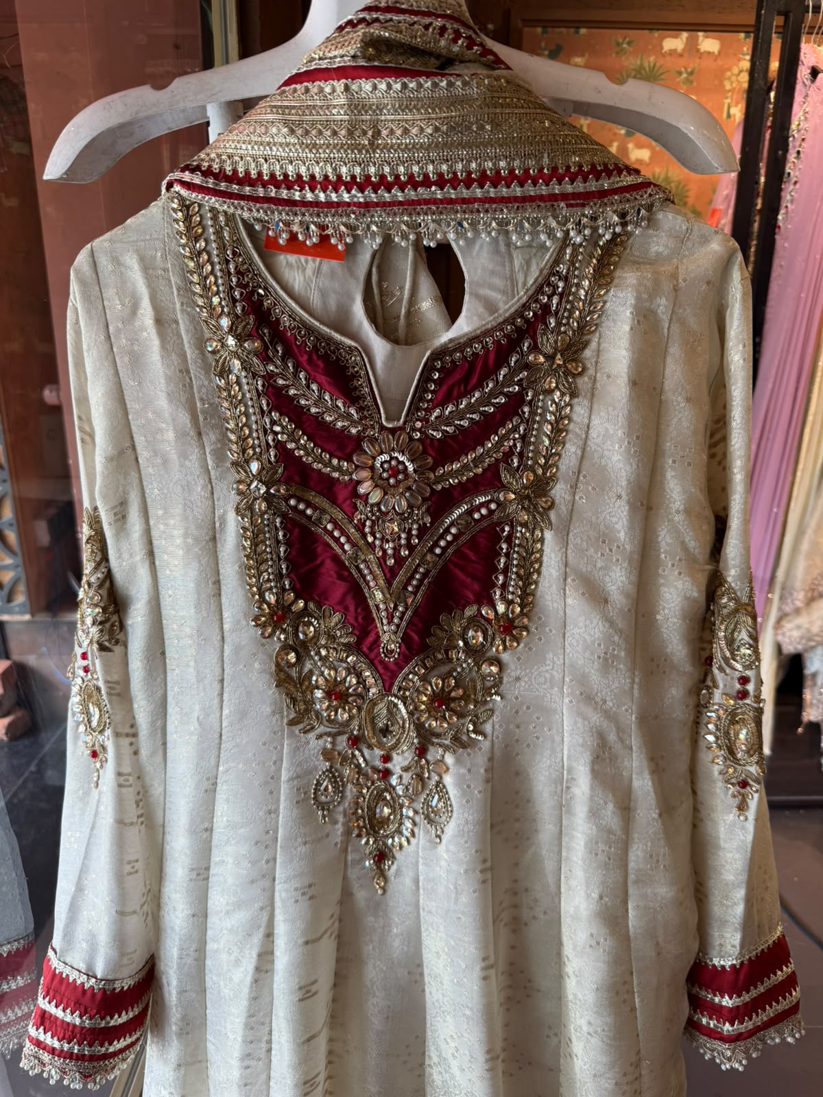 Ivory & Maroon Statement Anarkali Set