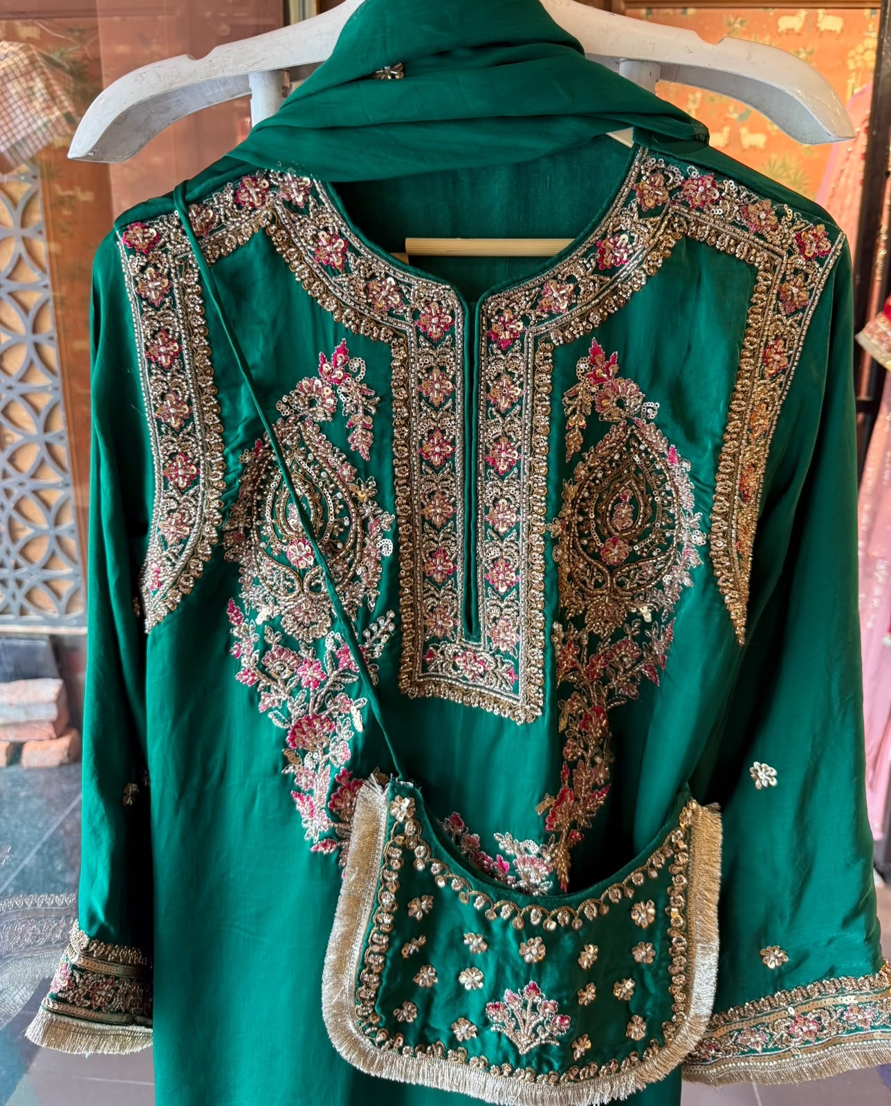Satin silk Hand embellished Suit Set