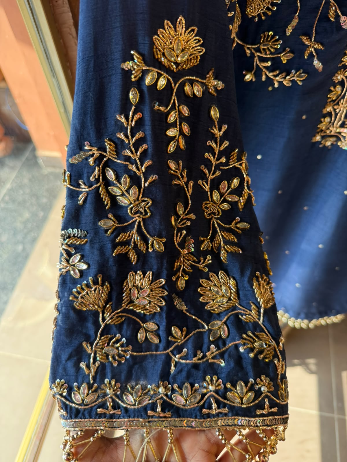 Navy Blue Raw silk Embroidered Kurta Set