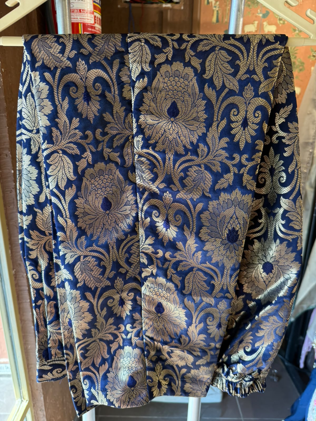 Navy Blue Raw silk Embroidered Kurta Set