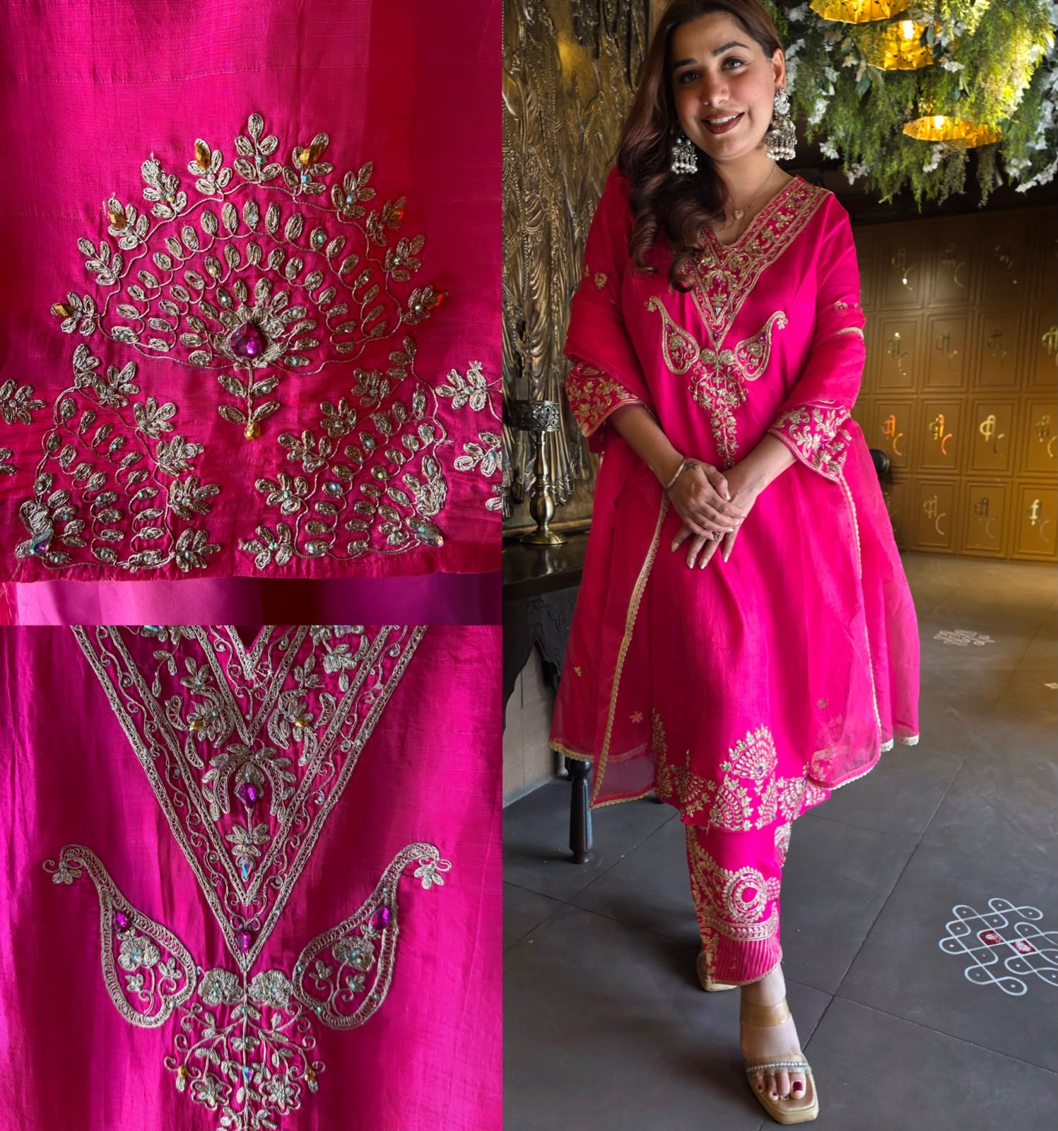 Rani Pink Embroidered Kurta Set