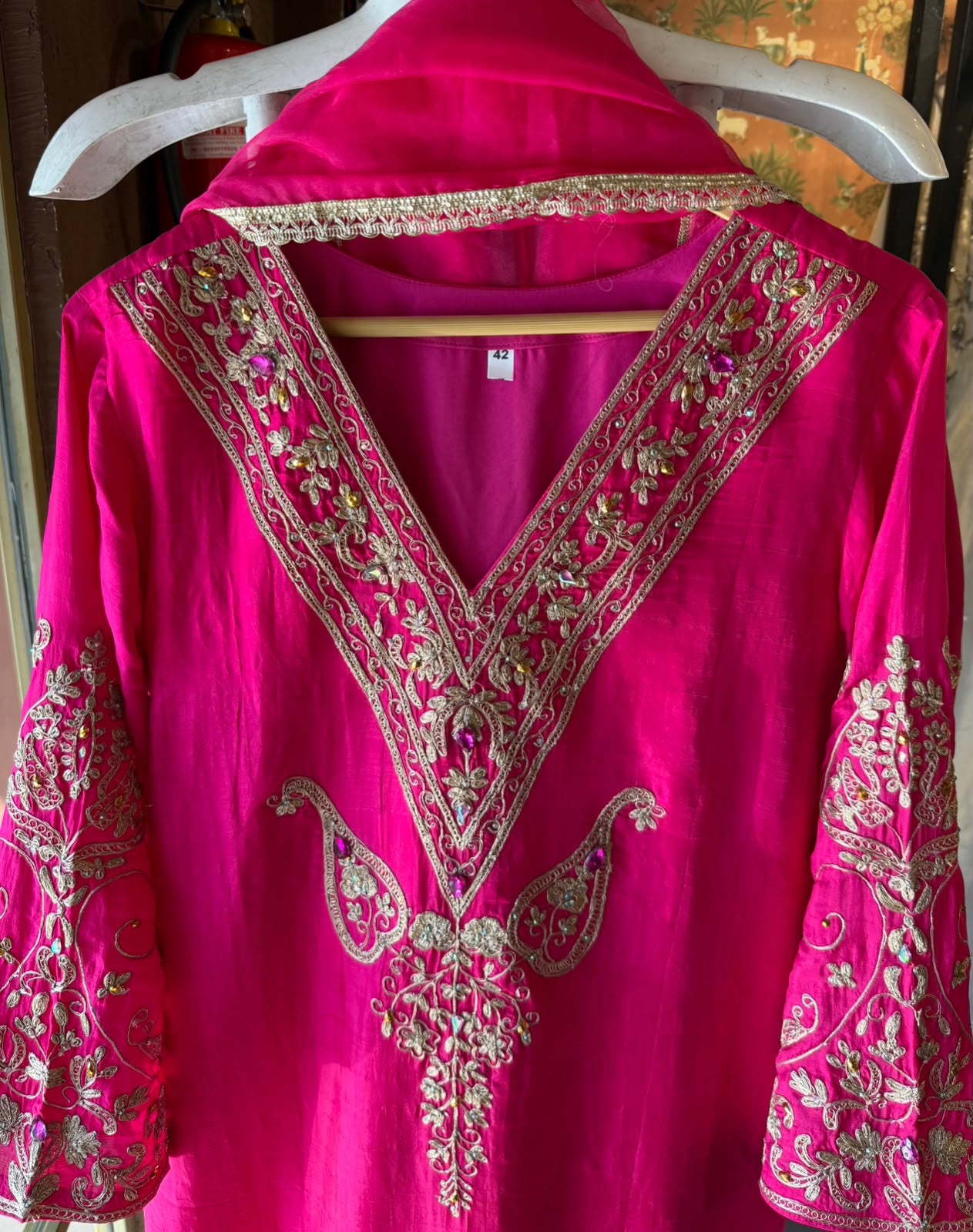 Rani Pink Embroidered Kurta Set