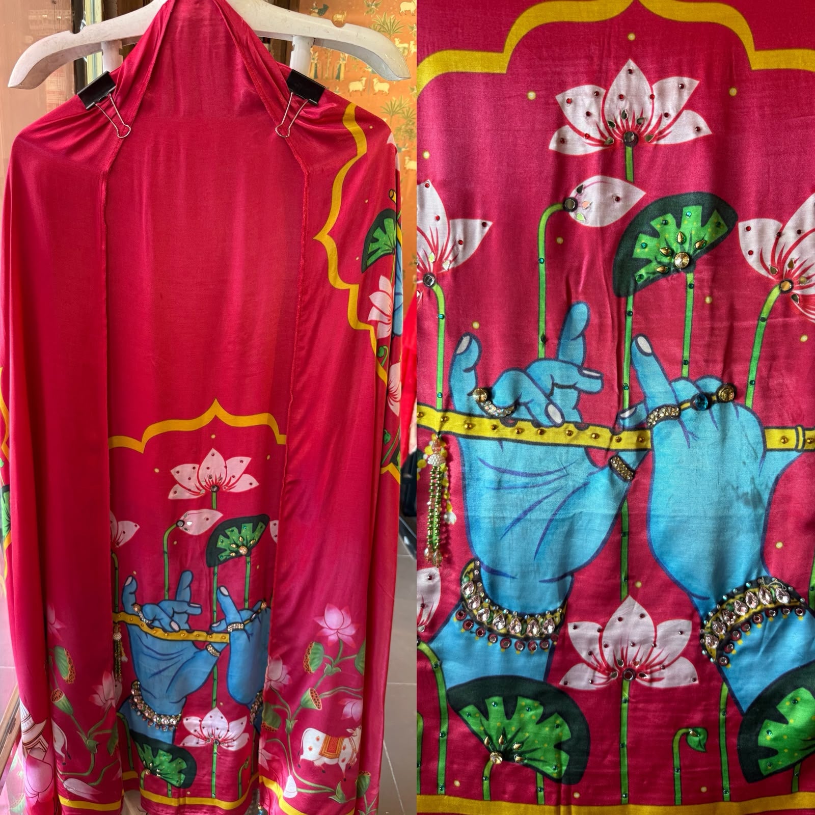 Krishna Pichwai Printed unstitched Suit set