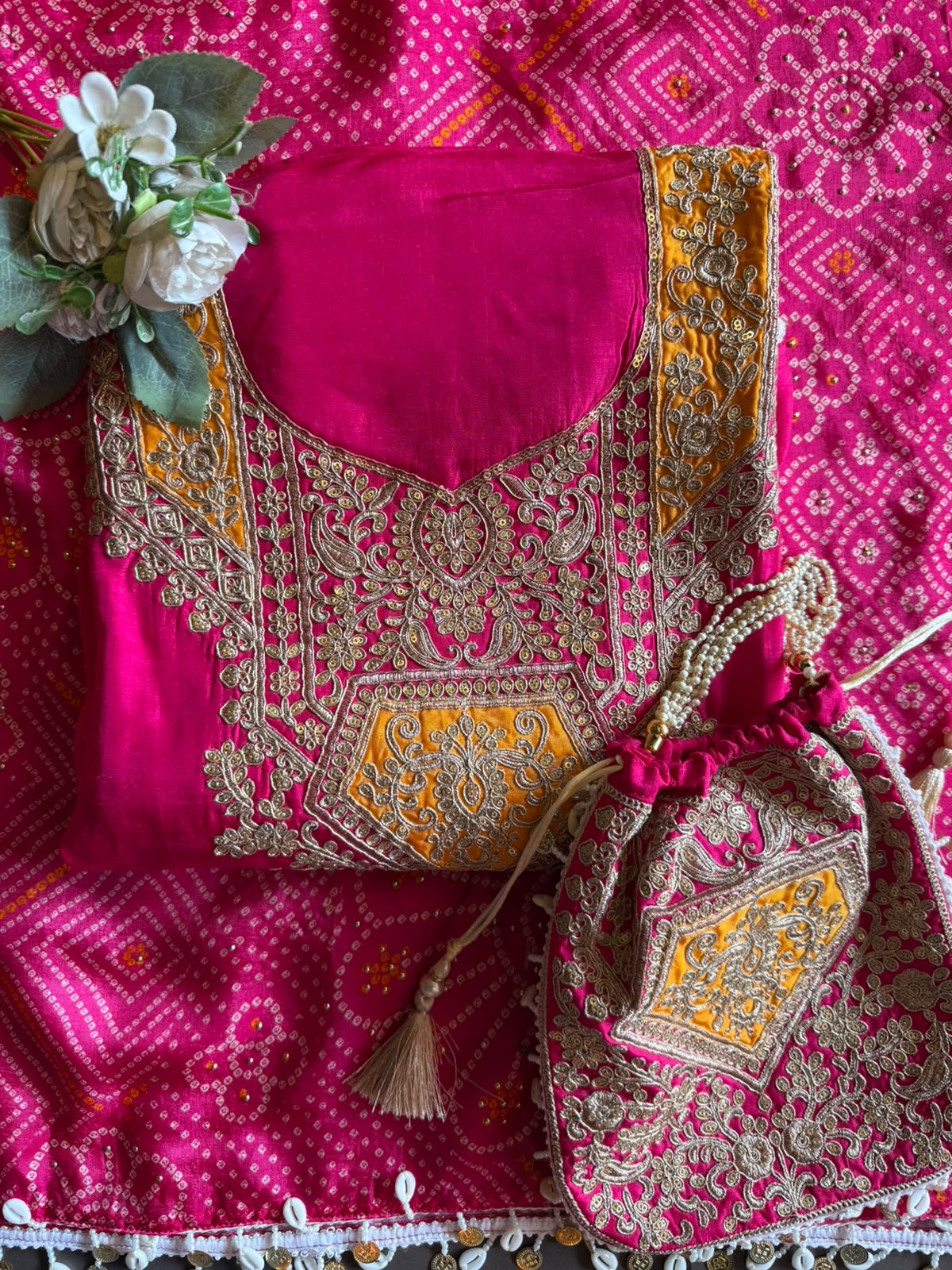 Pure silk Suit with Bandhani Inspired Festive Ensemble