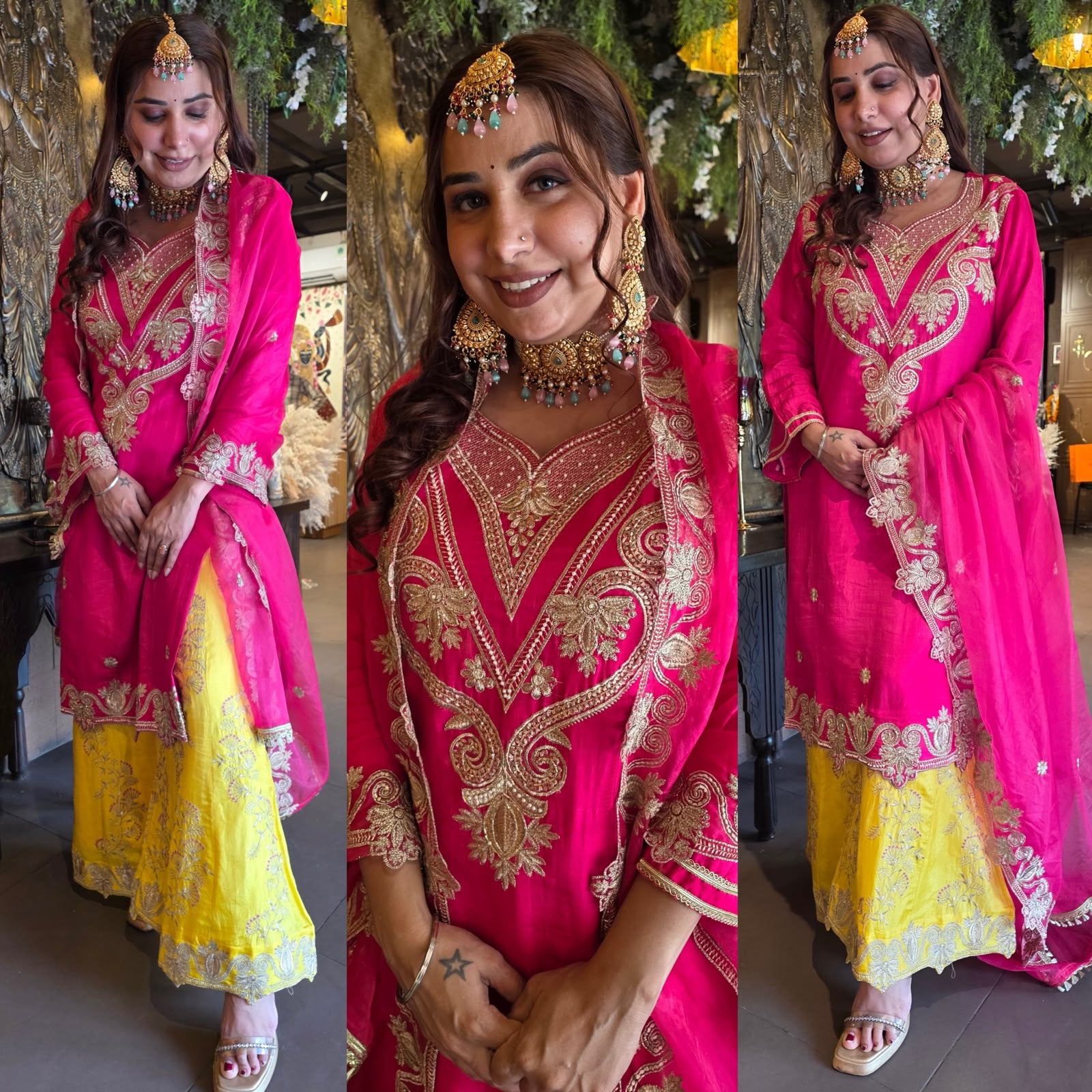 Rani Pink & Yellow Festive Sharara Set