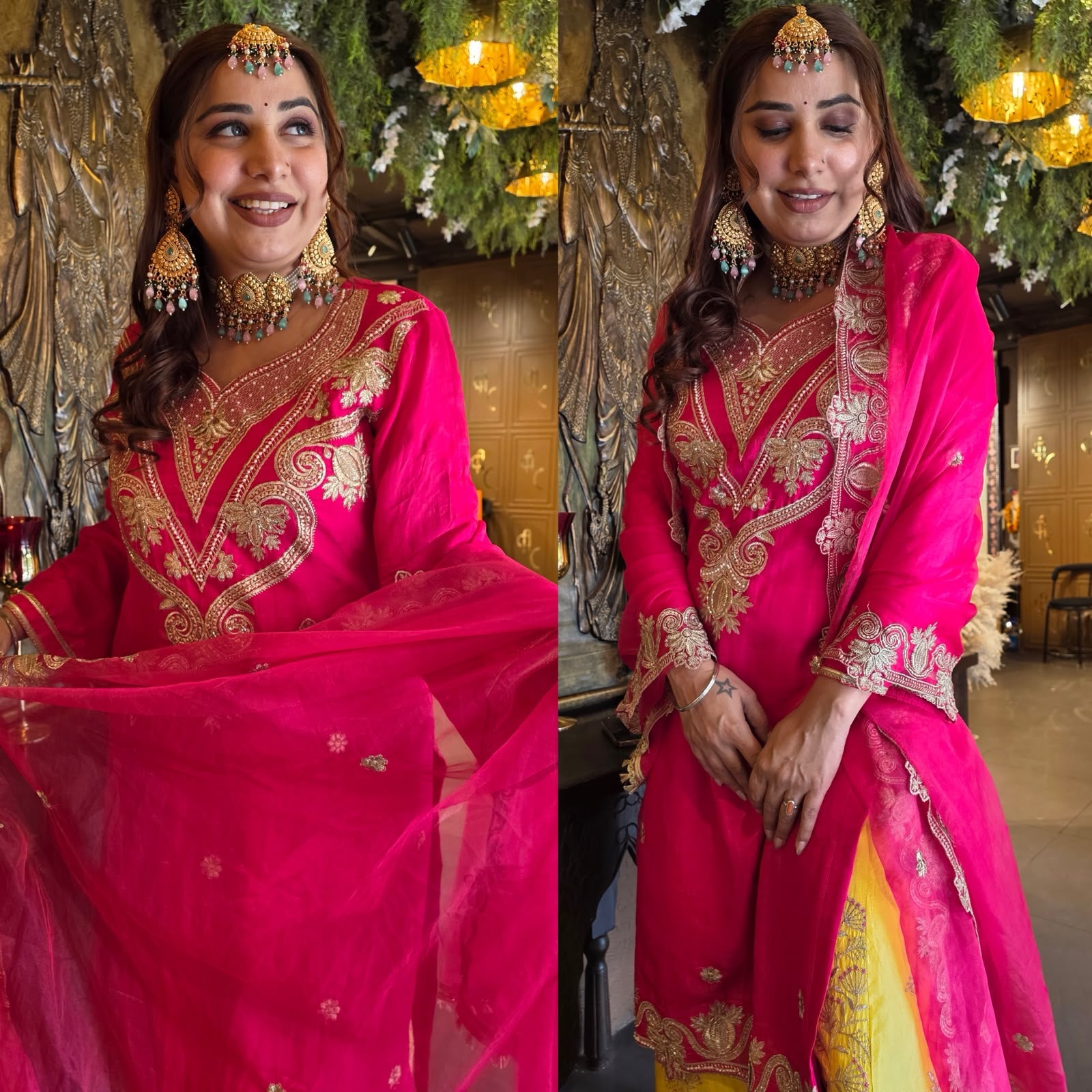 Rani Pink & Yellow Festive Sharara Set